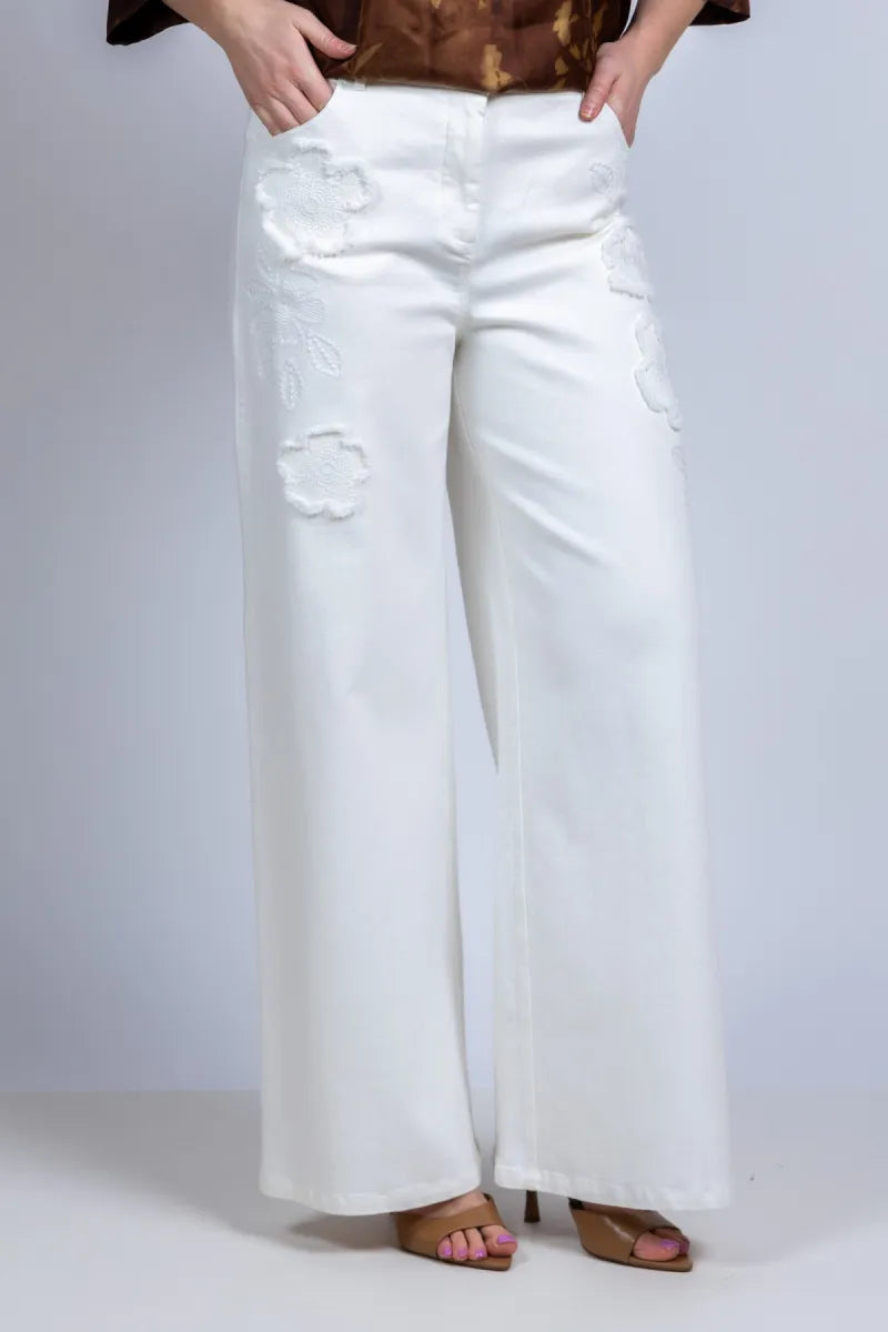 CAROLINE BISS CAROLINE BISS 1575 CAROLINE BISS 1575 Wijde broek met bloemen - Ecru