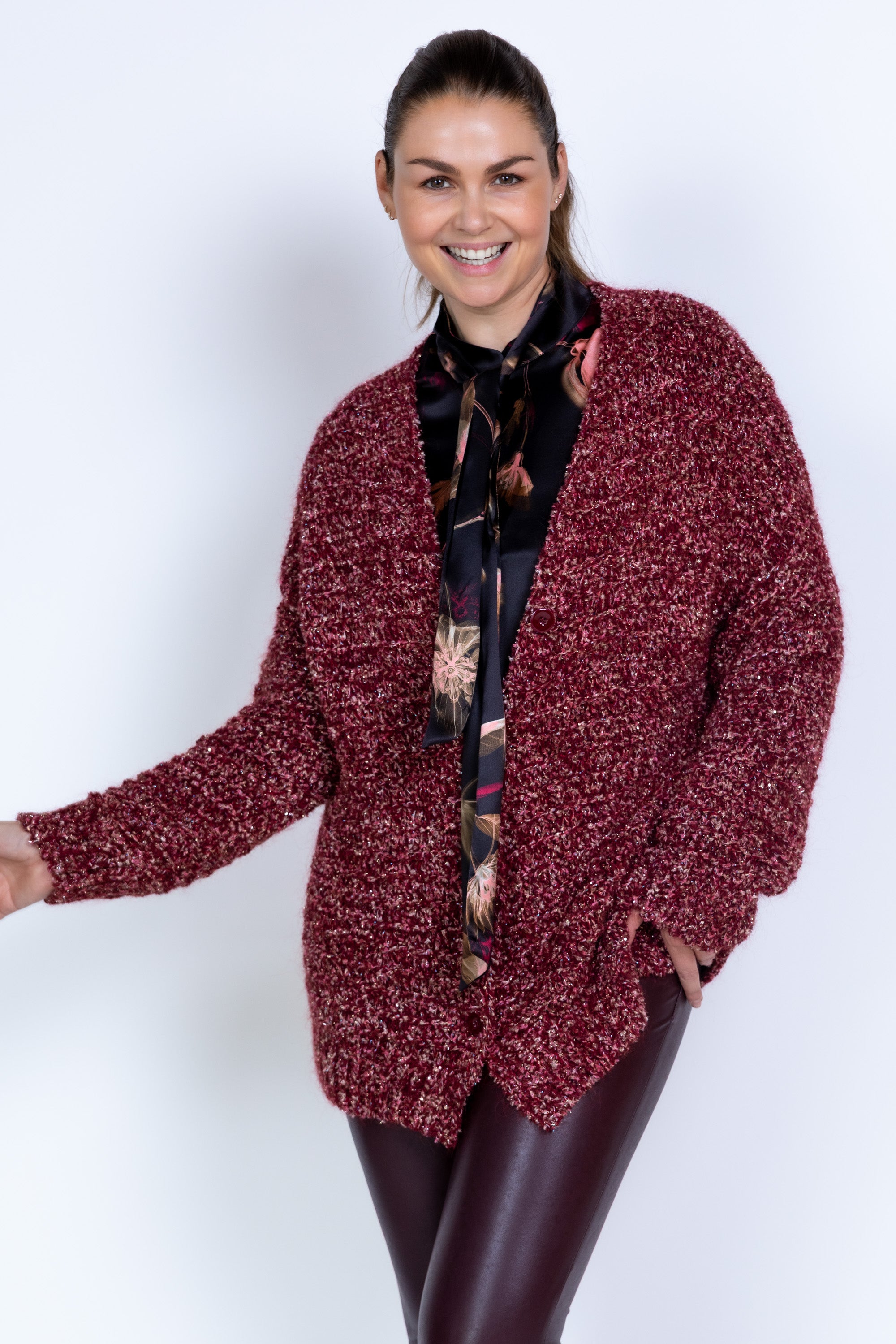 Vest met knopen - Donkerbordeaux