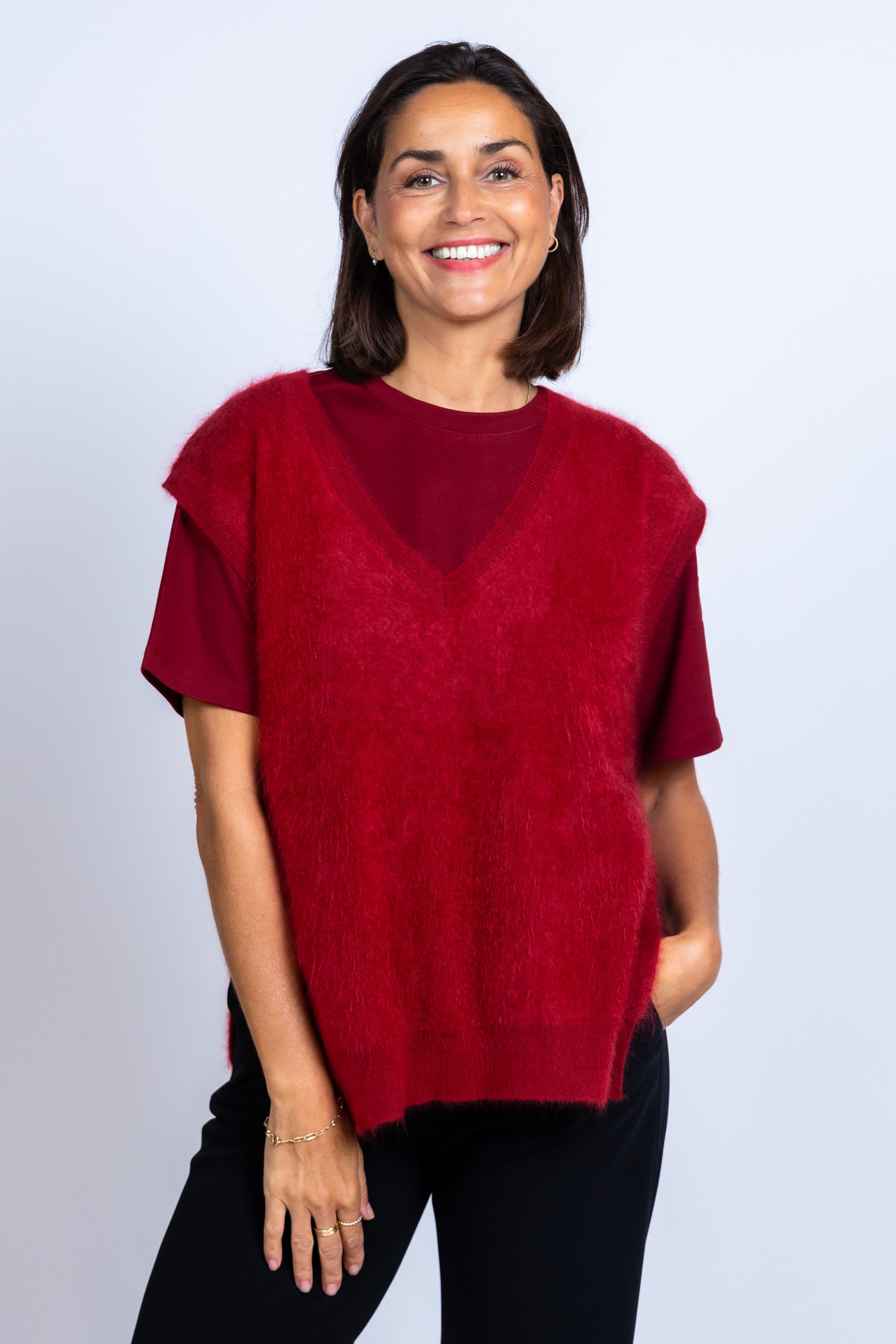 Gebreide spencer - Donkerbordeaux