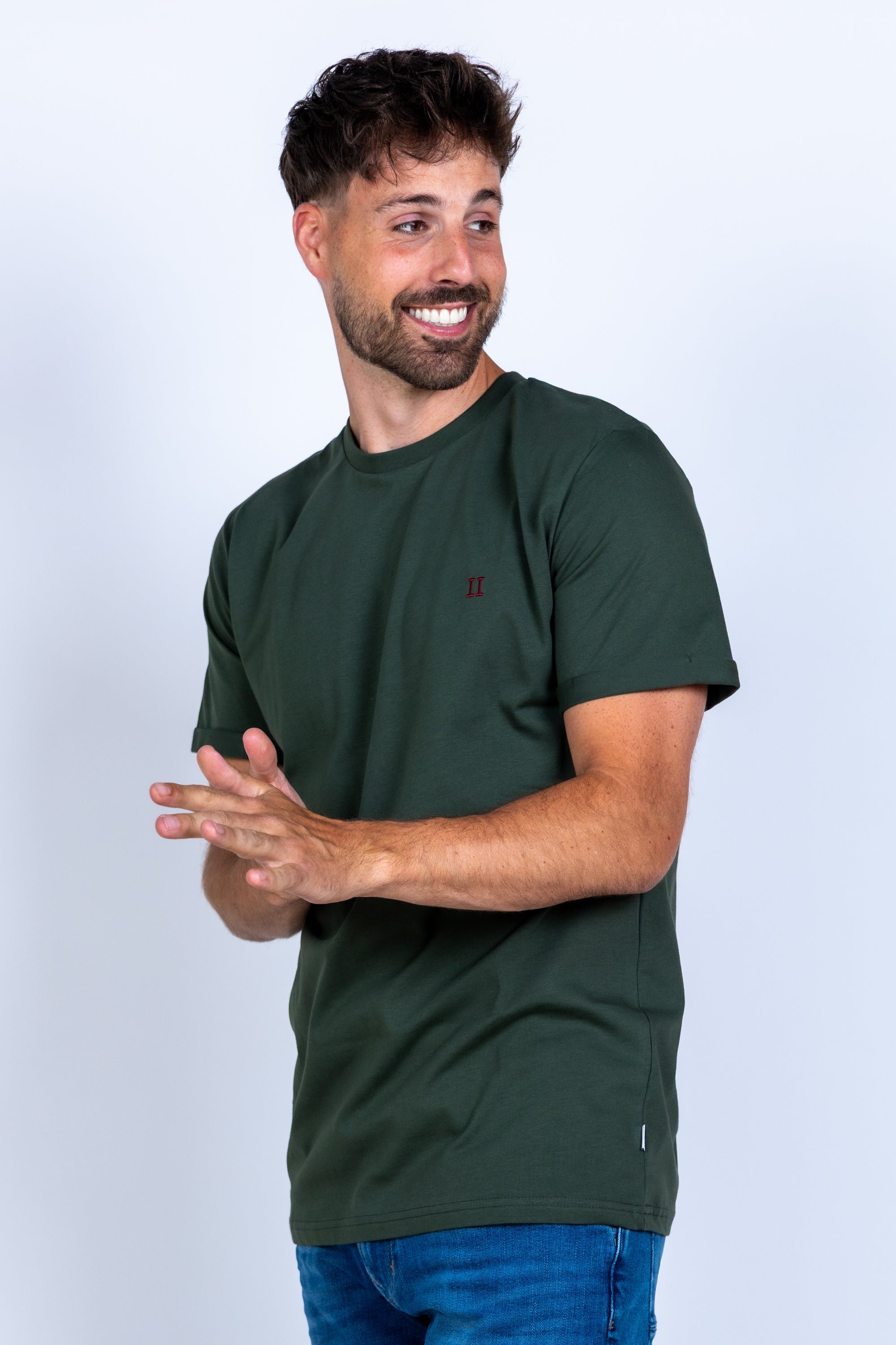 T-shirt met borduursel - Olijfgroen