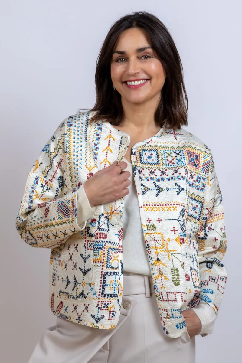 MOMONI MOMONI GELSOMINO MO36 Jasje met print - Ecru