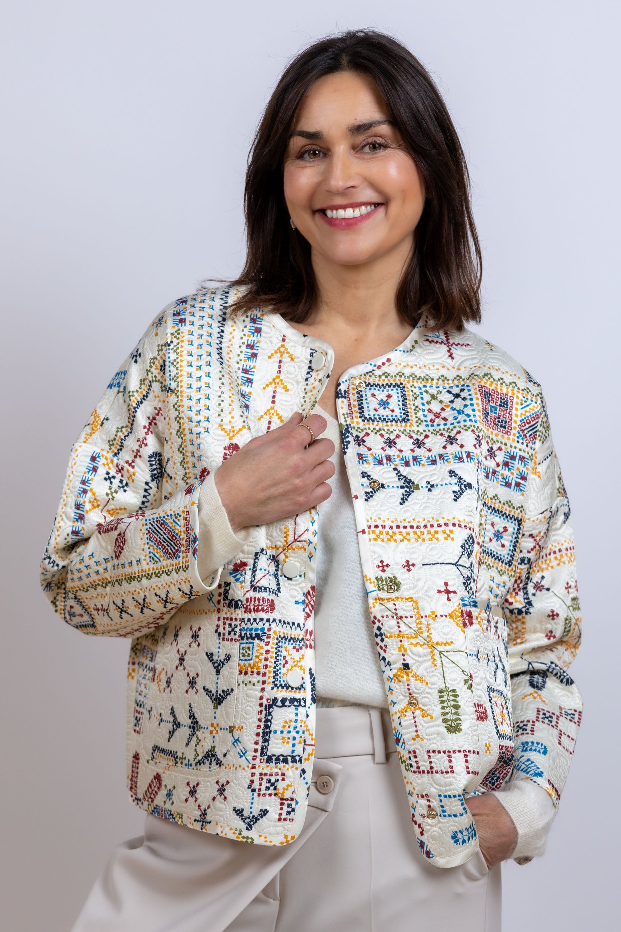 Jasje met print - Ecru