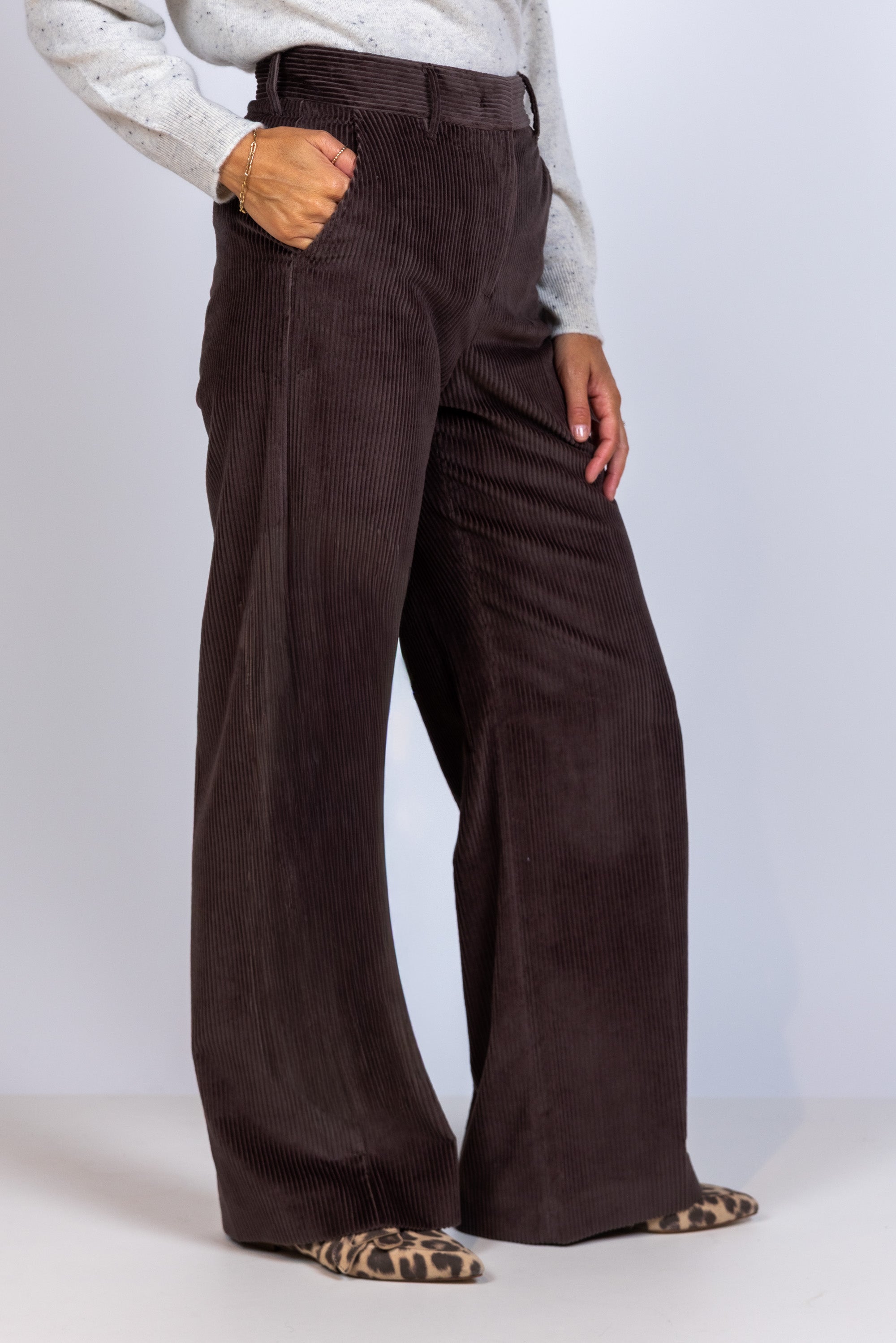 Broek met ribstof - Bruin