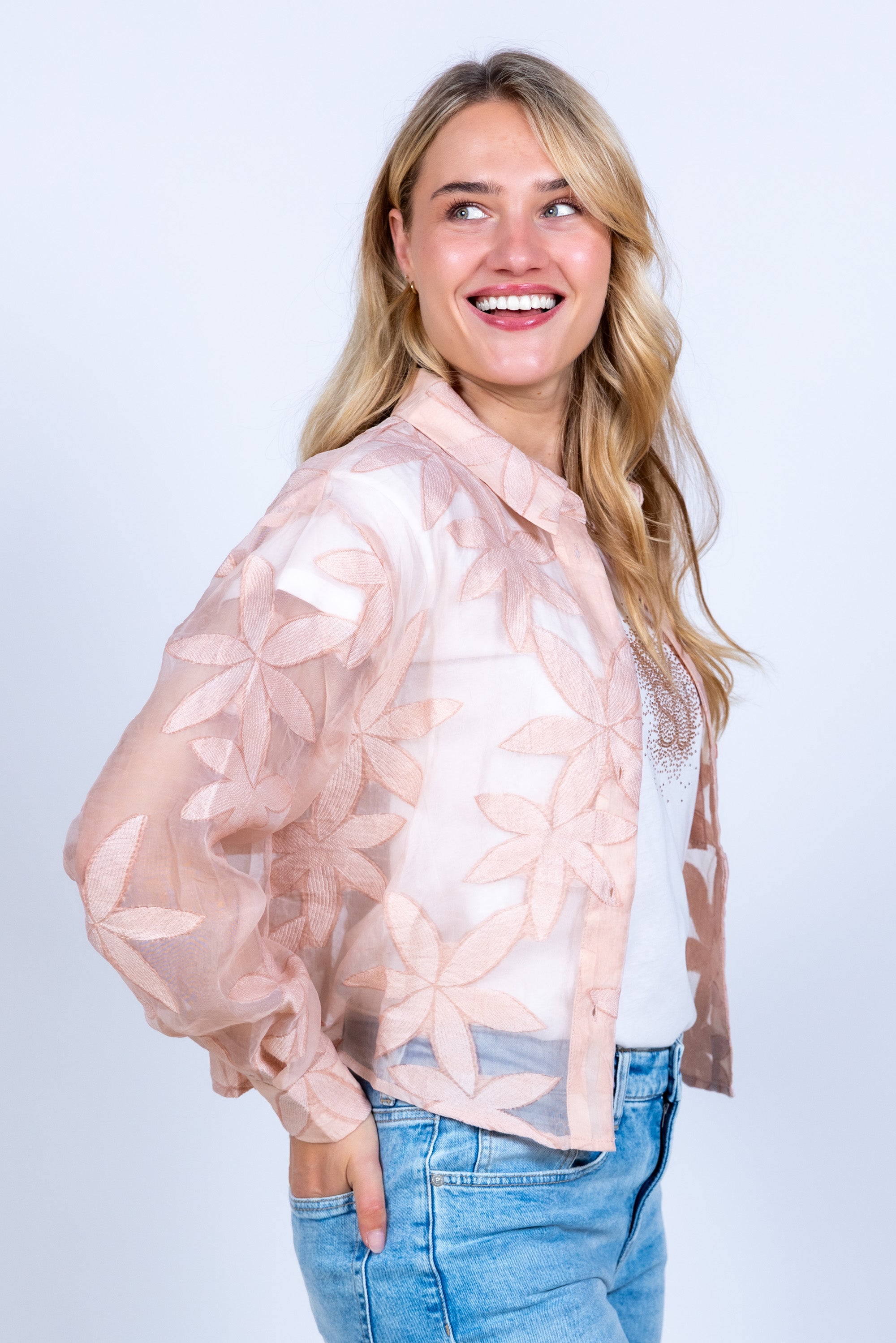 Blouse met bloemenpatroon - Oudroze