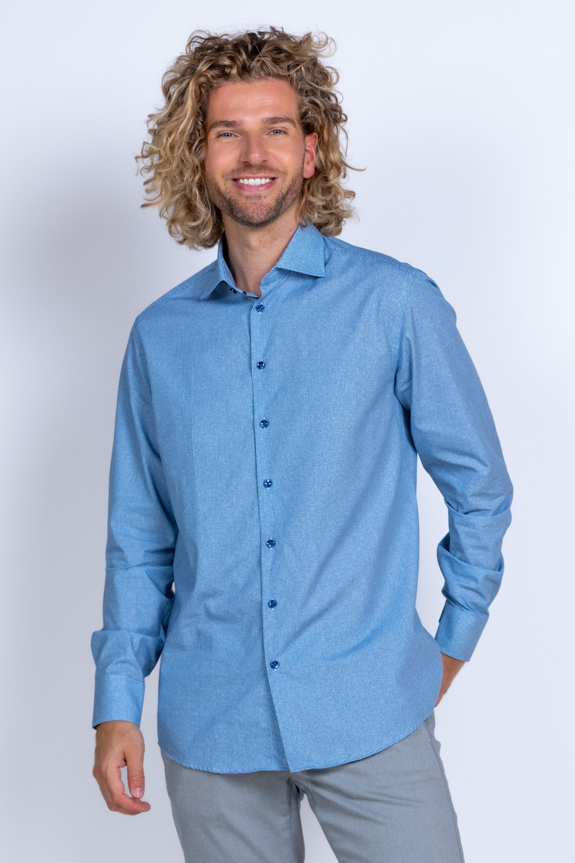 Overhemd met fijn dessin - French blue