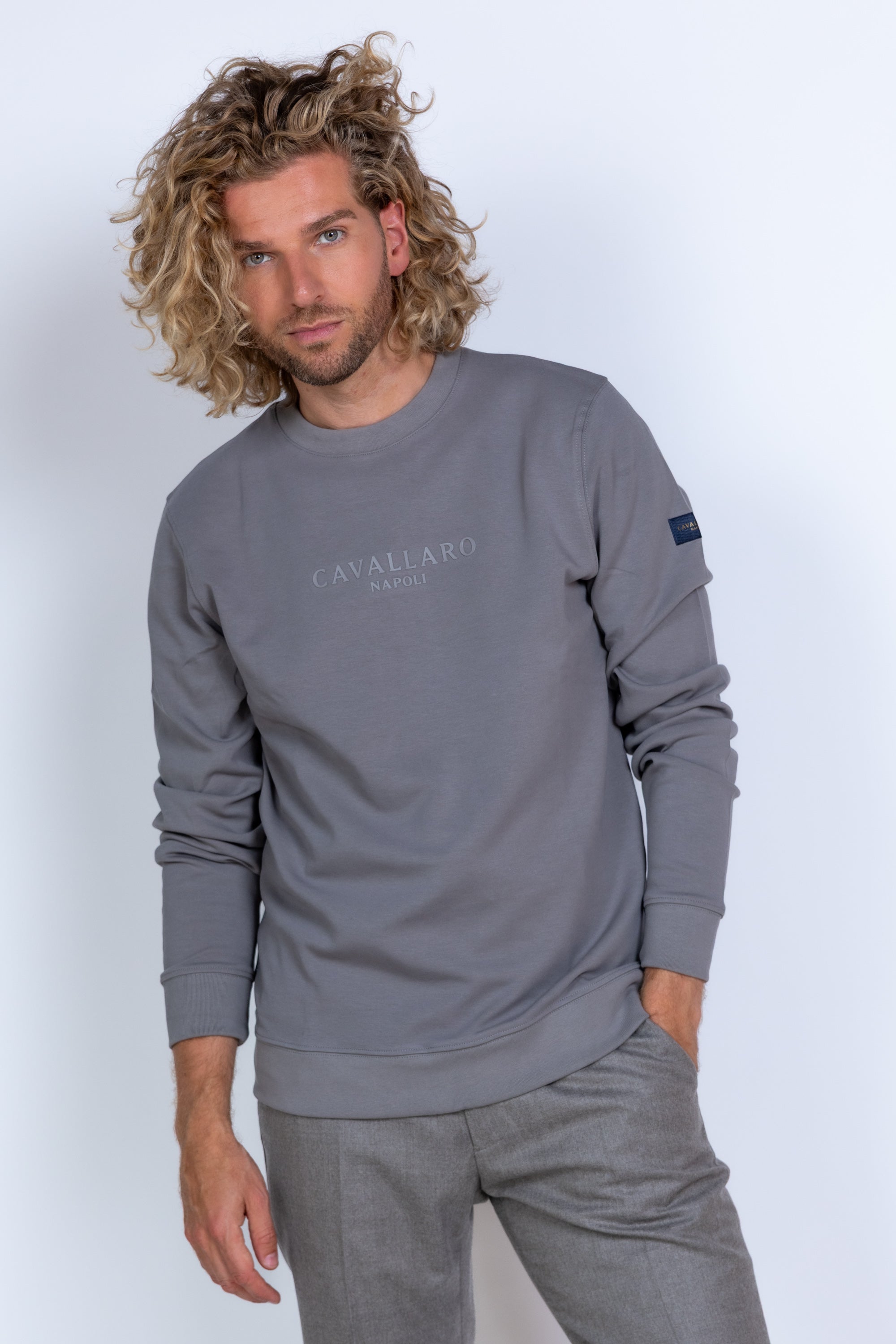 Sweater met logo - Grijs/groen
