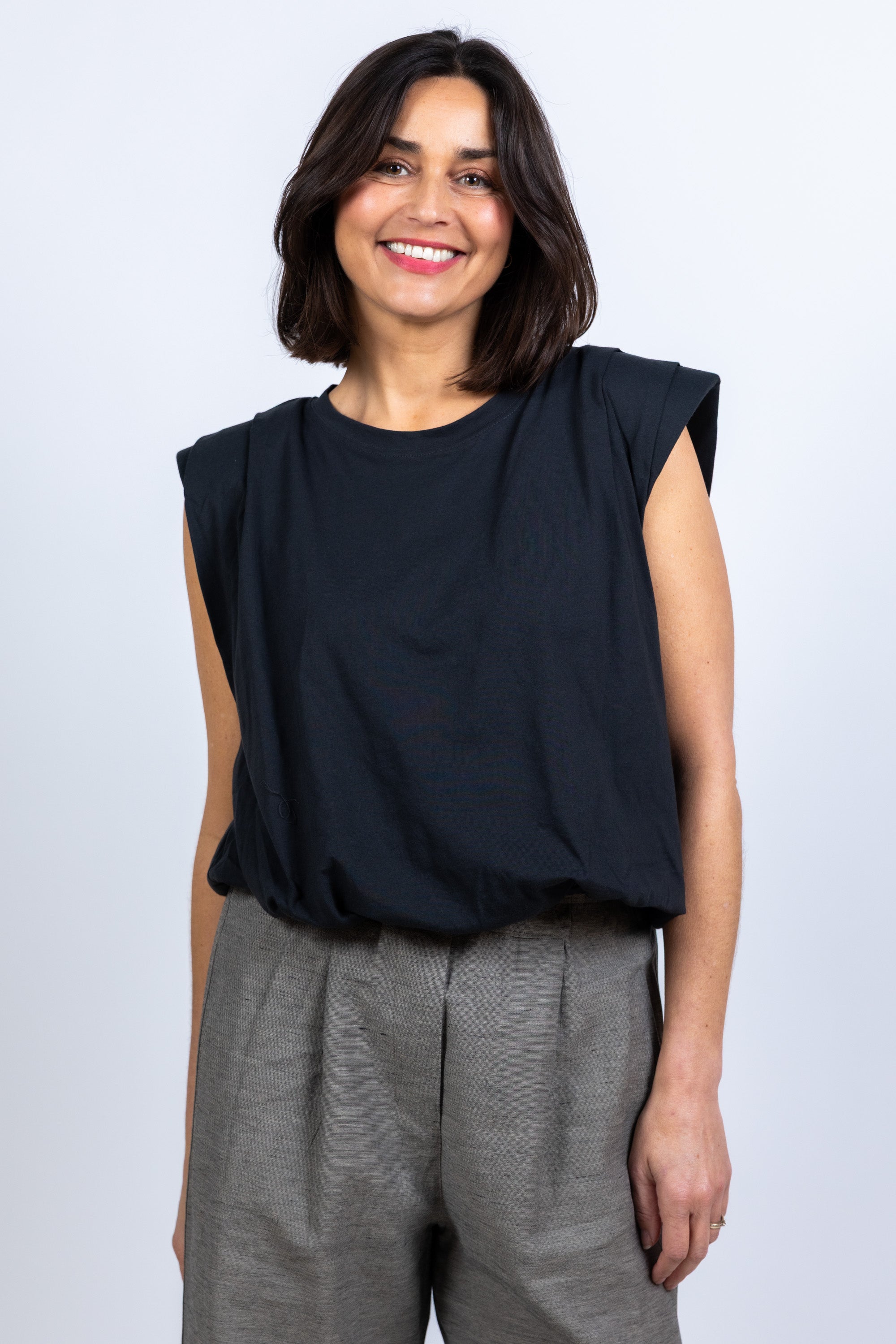 Top met schoudervulling - Zwart