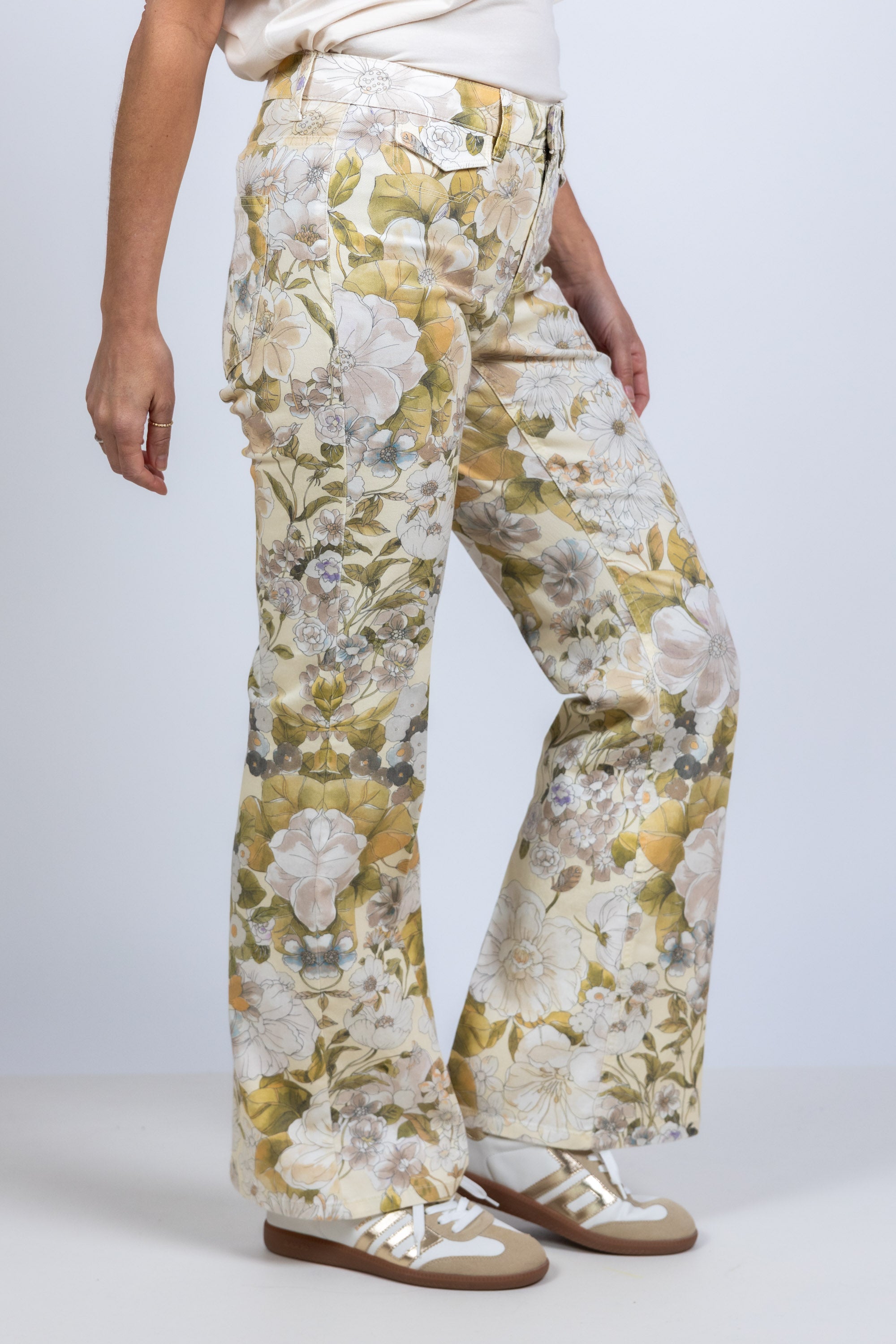 Broek met bloemenprint - Khaki