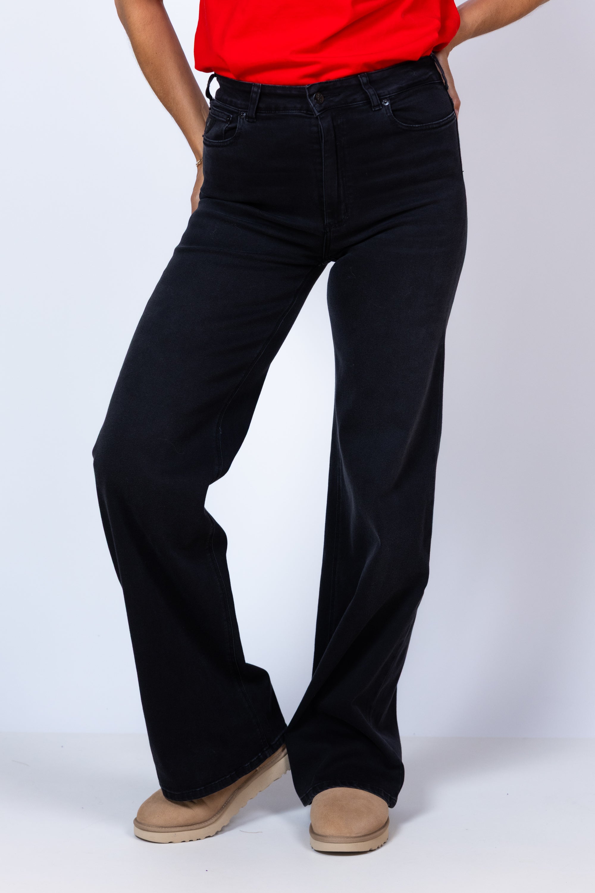 Broek met wijde pijpen - Black denim