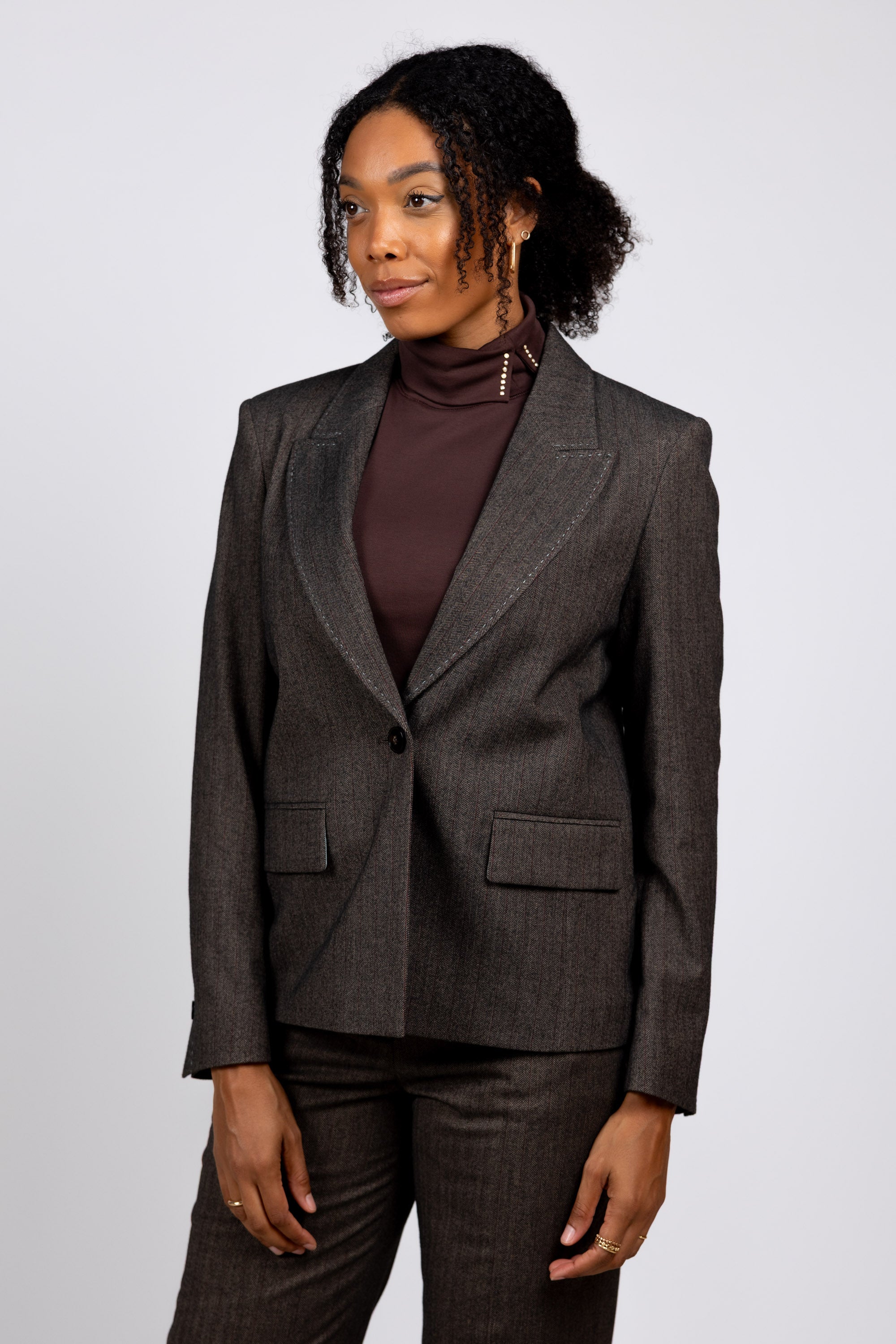 Blazer met visgraatdessin - Bruin
