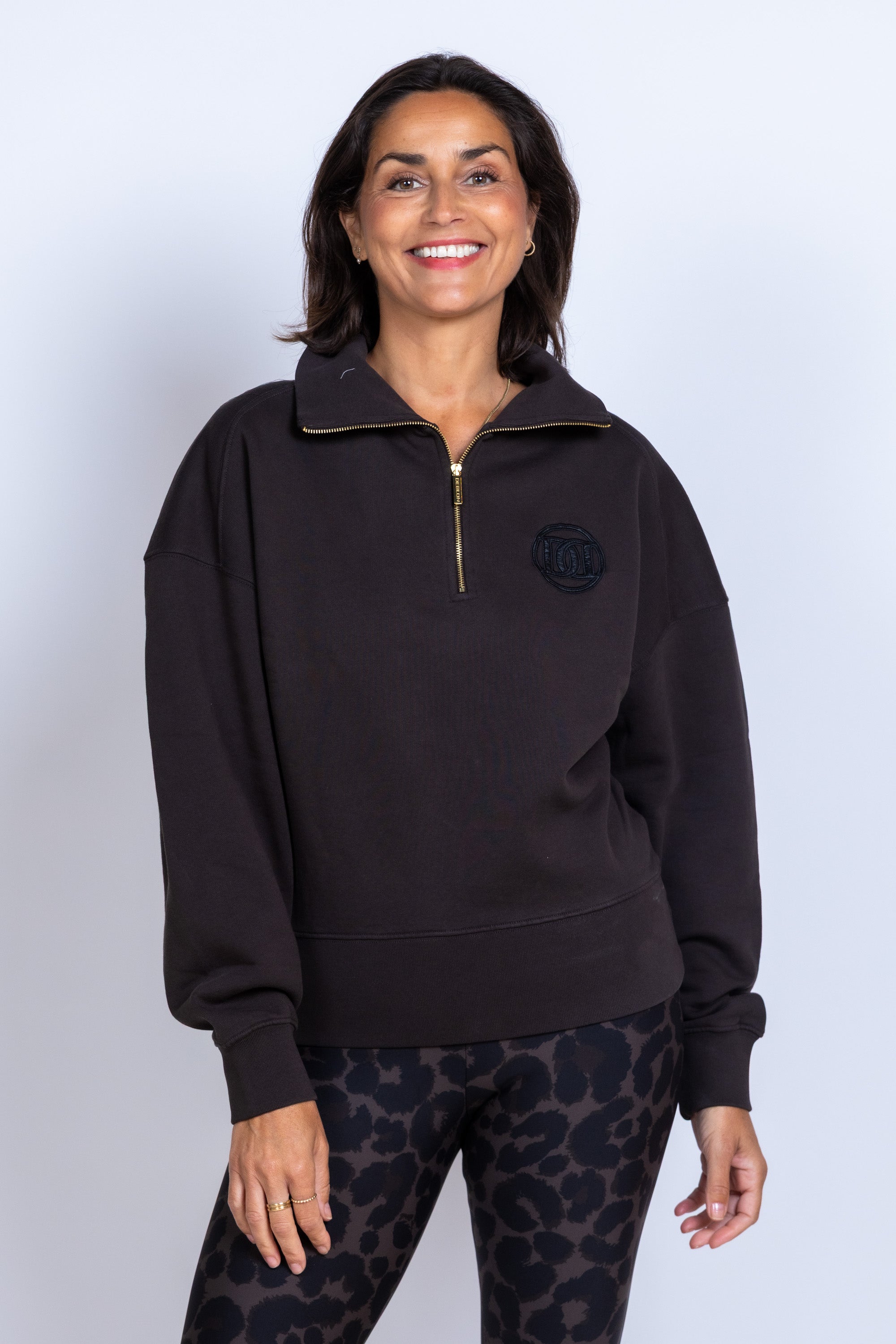 Trui met halve rits - Khaki
