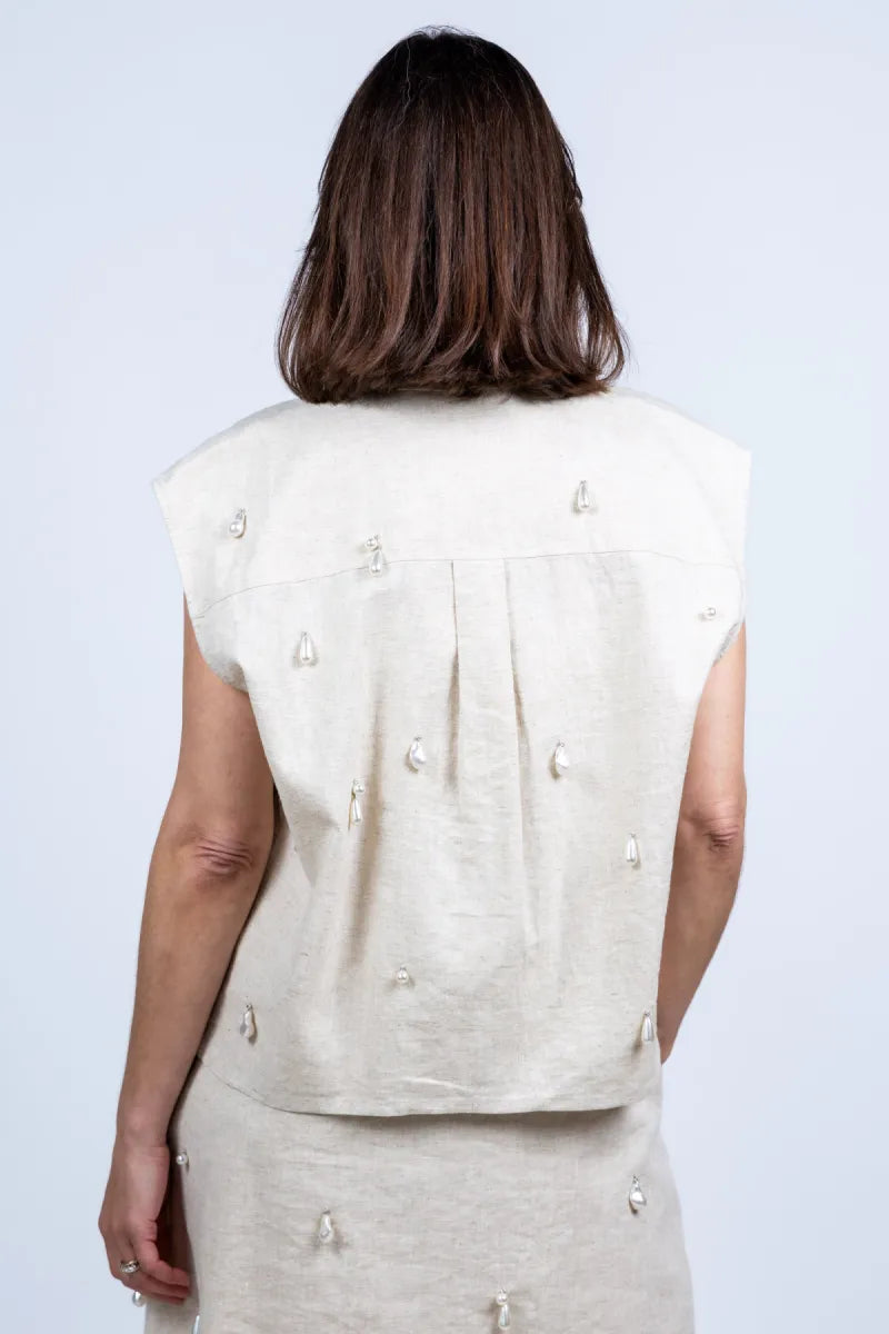 CPH MUSE CPH MUSE 207898 melan shir Blouse met knopen - Beige