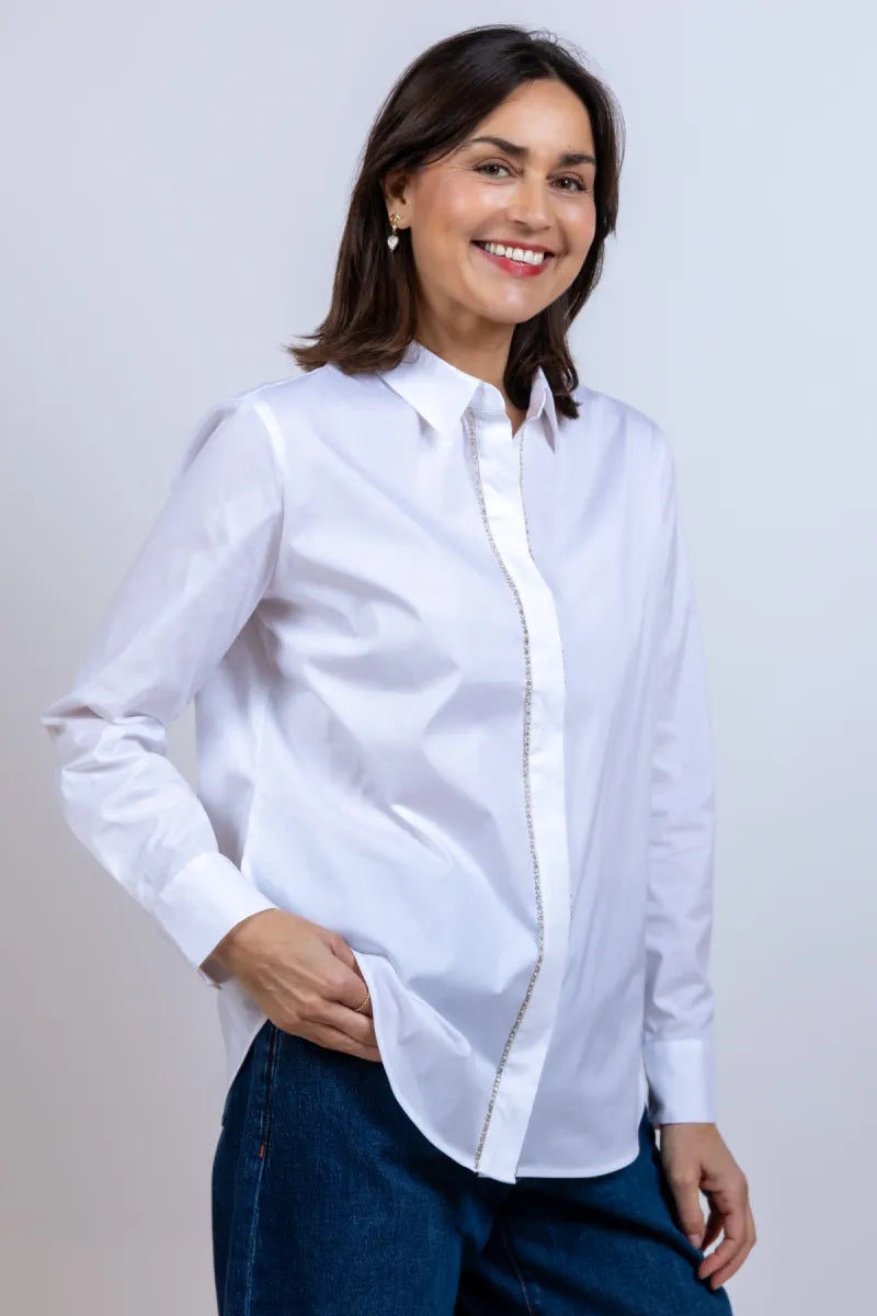 0039 ITALY Blouse met kraaltjes - Wit