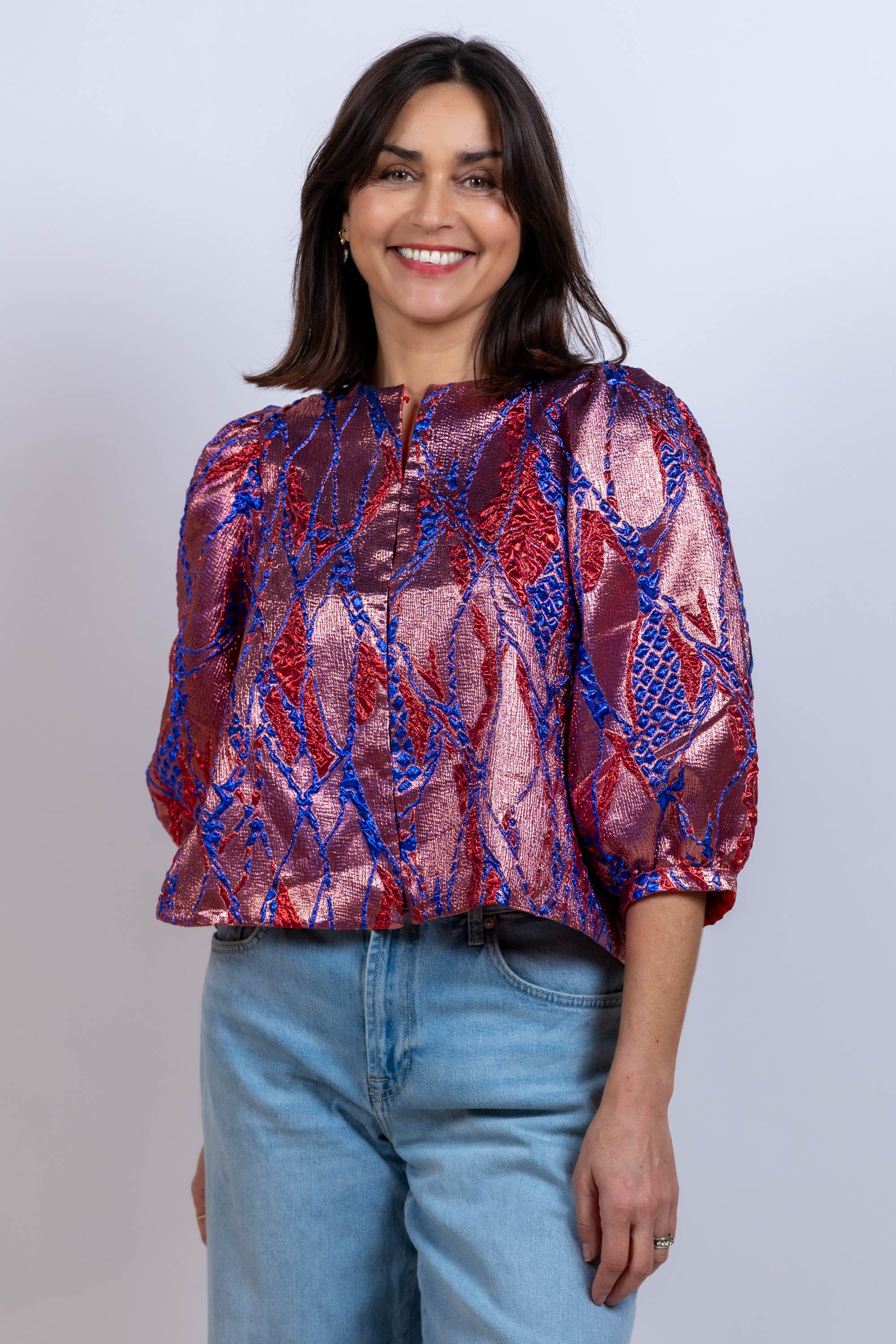 Blouse met pofmouwen - Oudroze