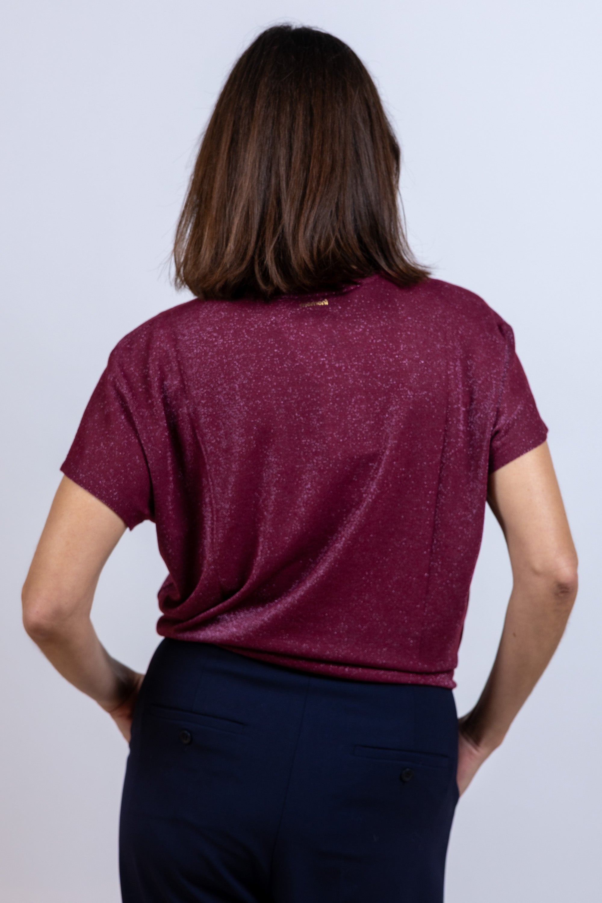 T-shirt met glitter - Framboos