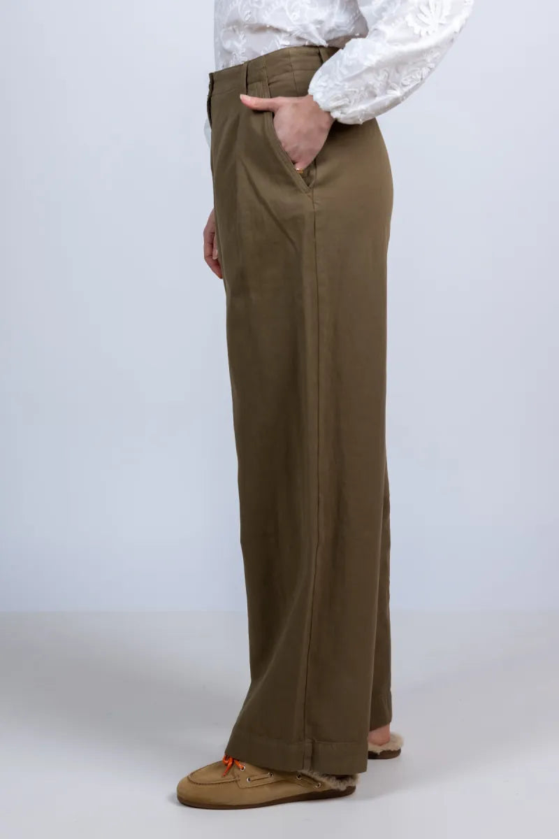 AMERICAN VINTAGE AMERICAN VINTAGE NAM 10A Wijde broek met plooien - Khaki