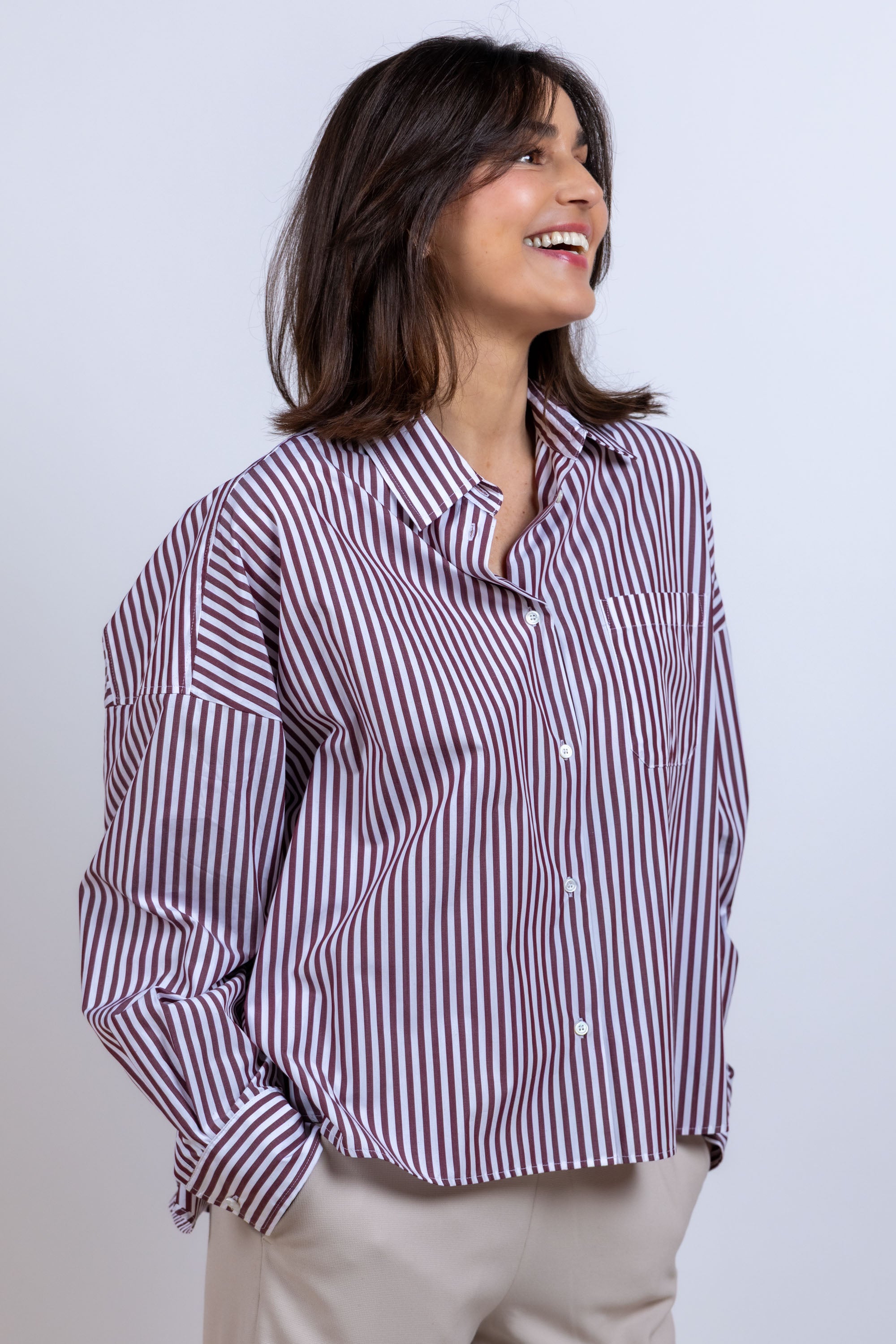 Blouse met strepen - Donkerbordeaux