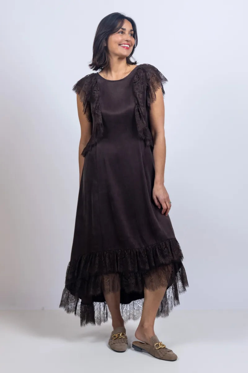 CPH MUSE CPH MUSE 206627 marta dre Jurk met kant - Bruin