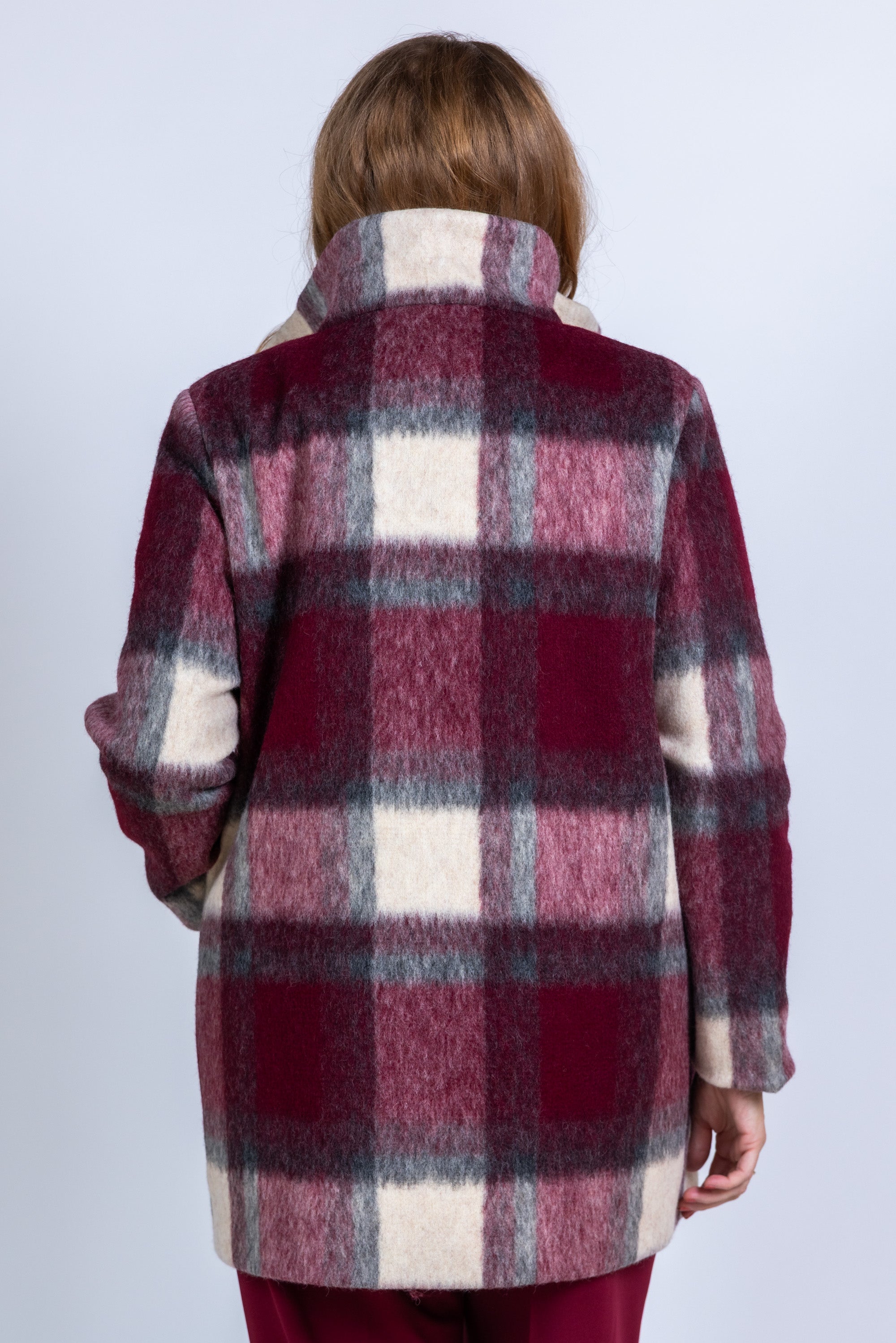 Jas met ruitpatroon - Donkerbordeaux
