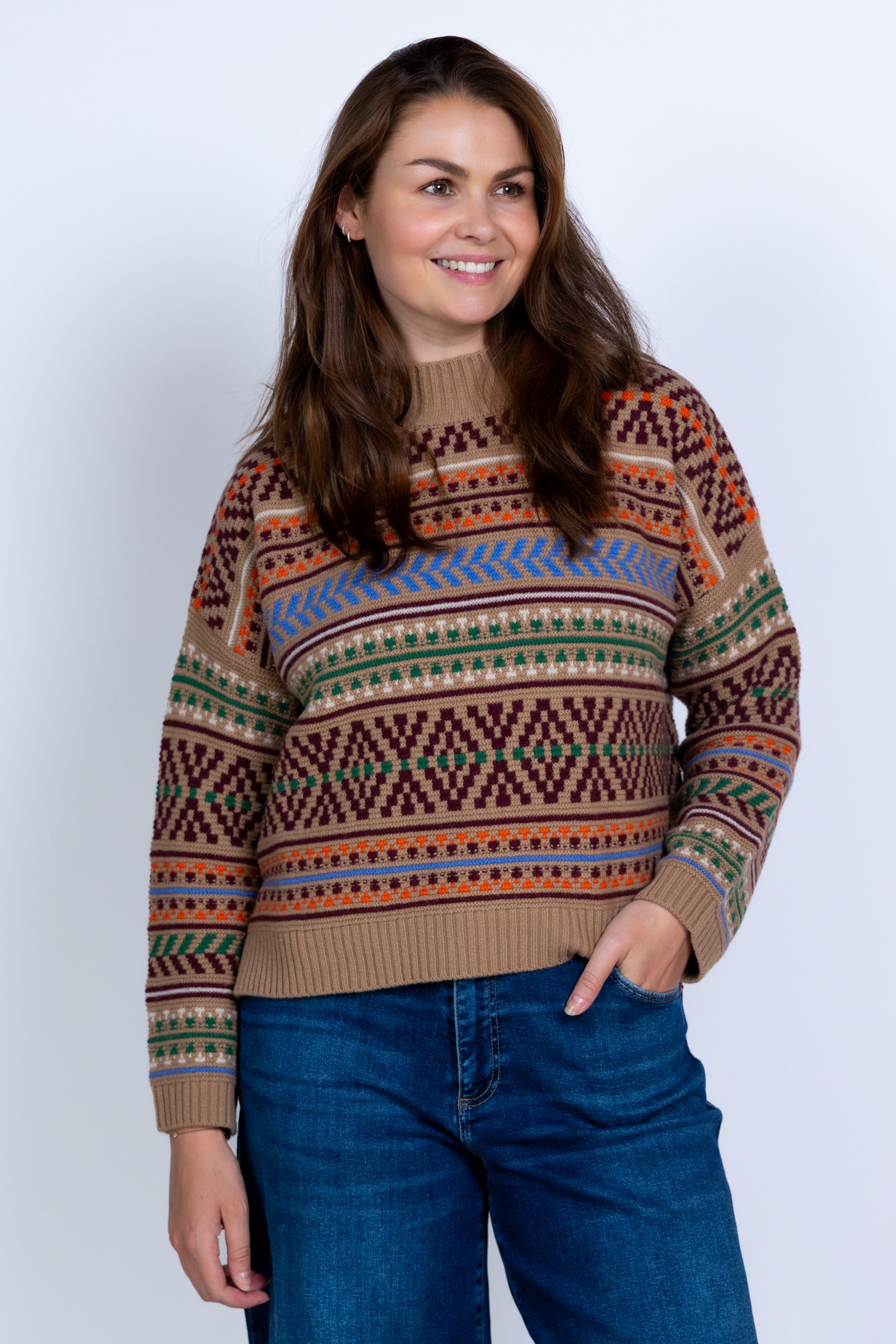 Trui met print - Camel