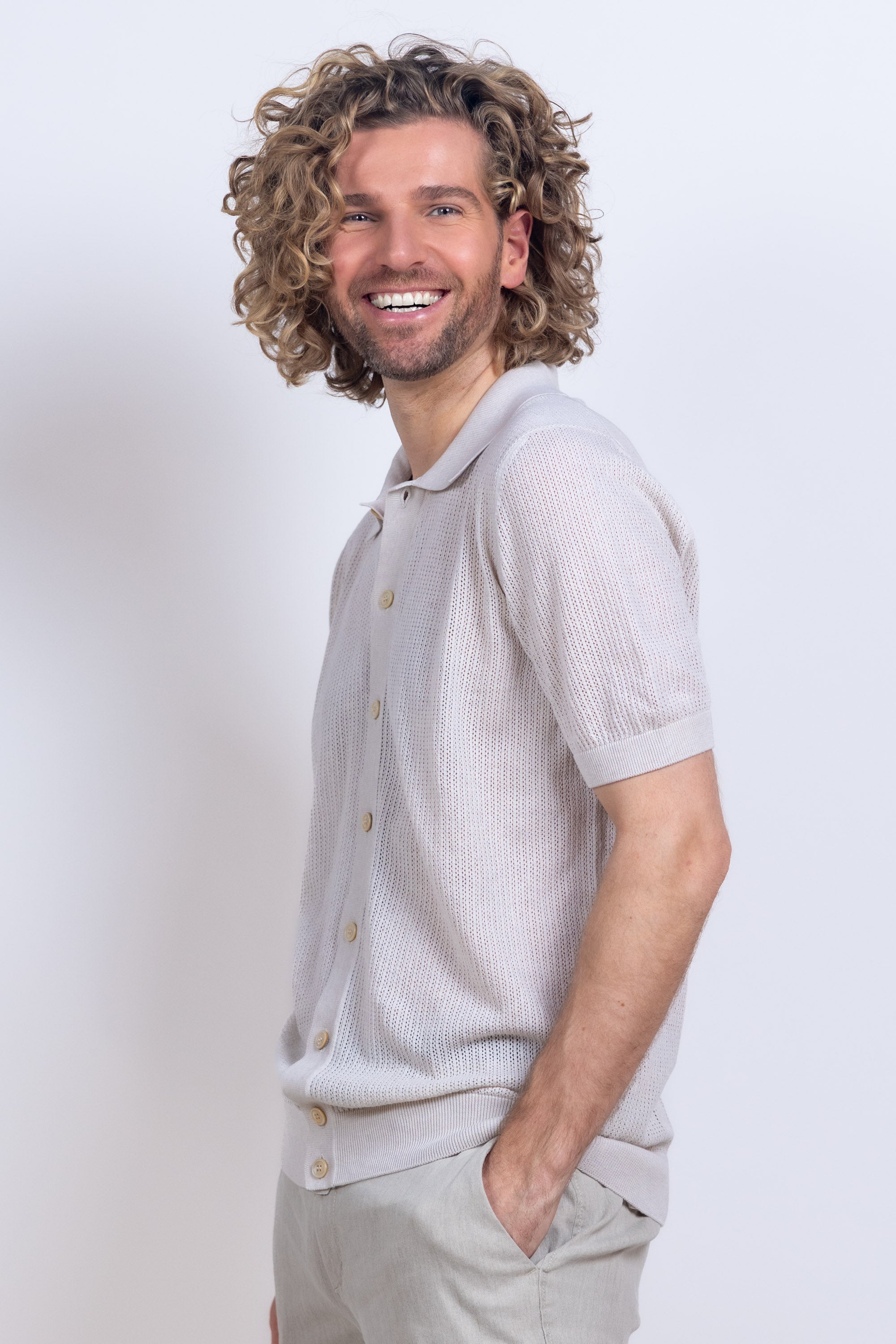 Gebreid shirt met knopen - Beige