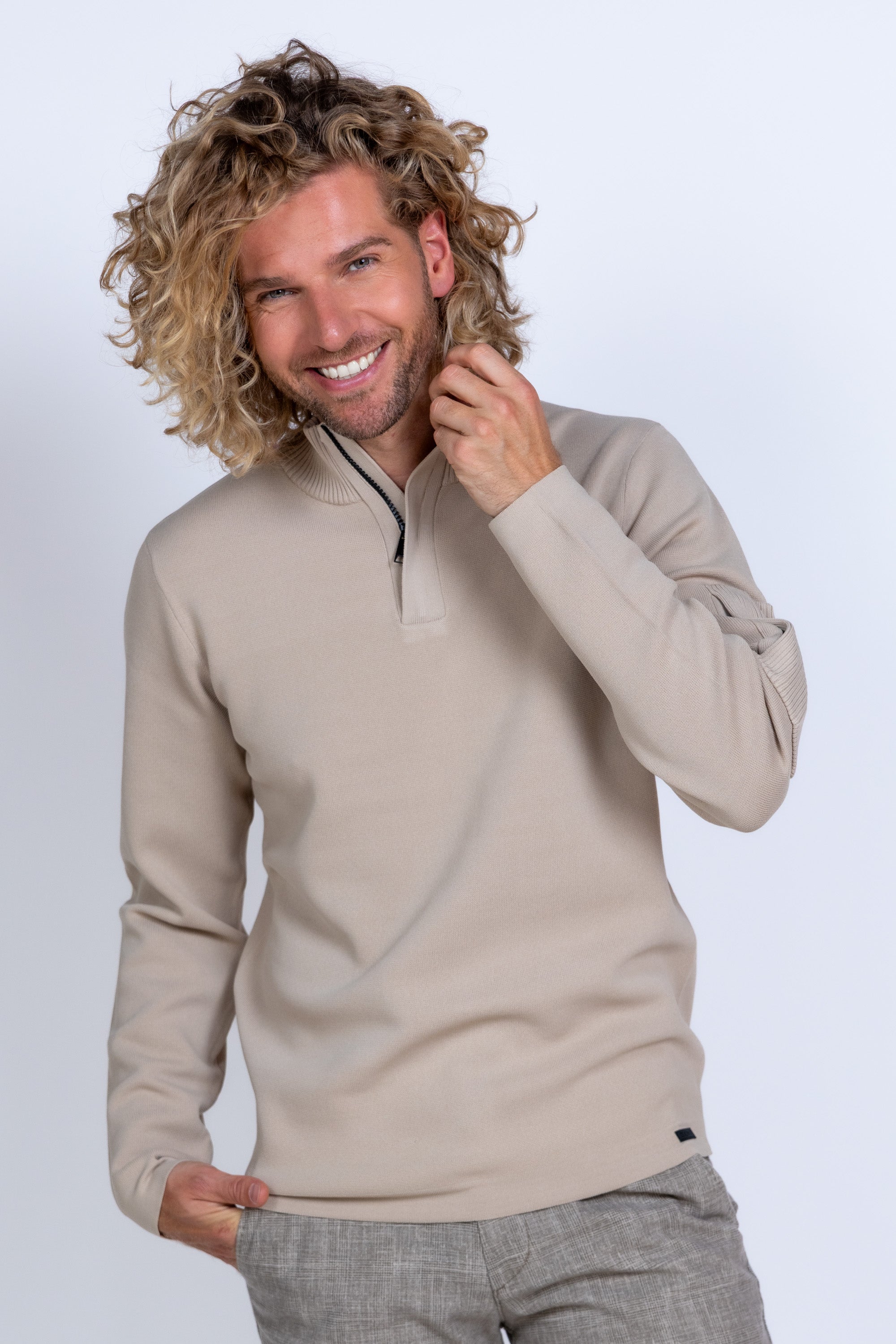 Trui met opstaande kraag - Beige