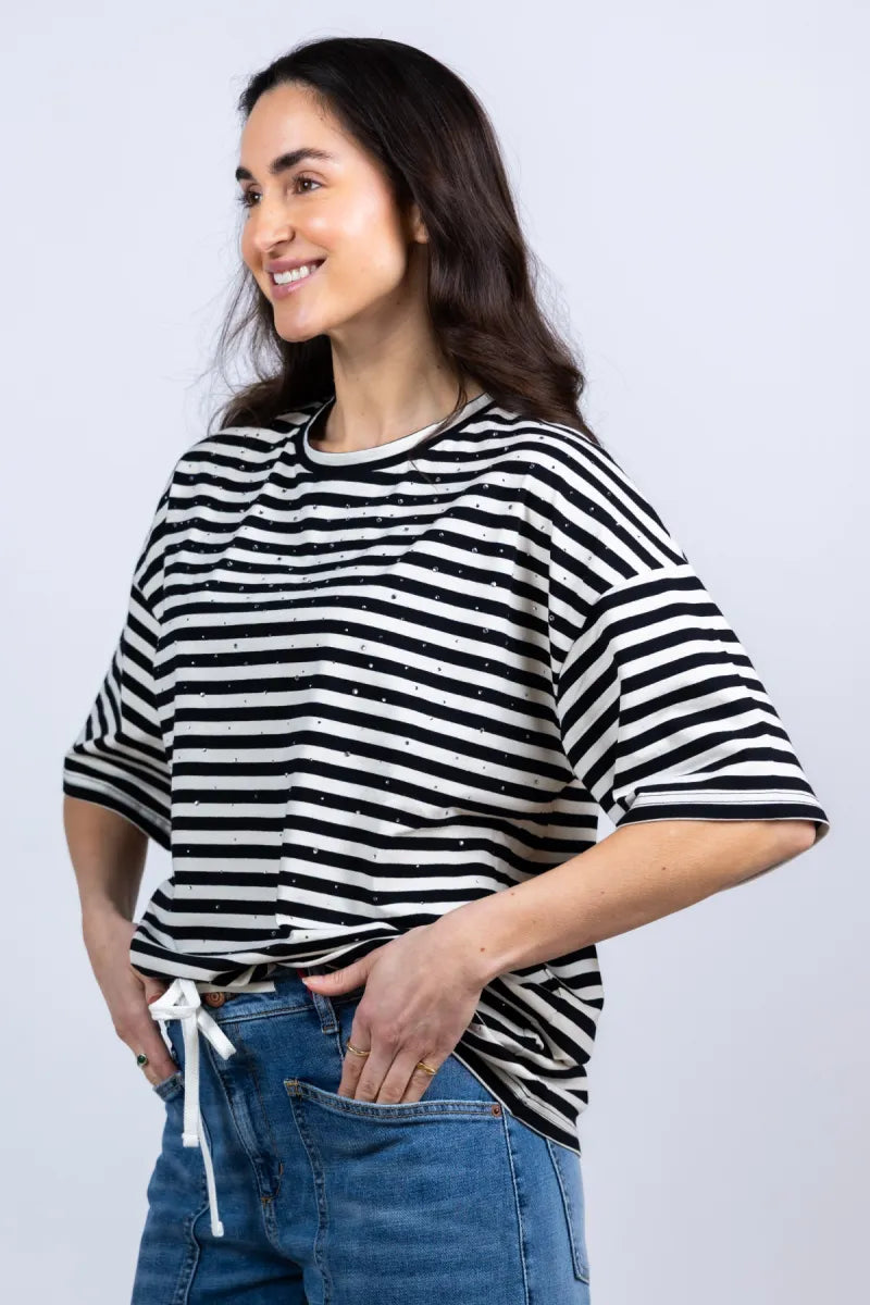 ESSENTIEL ANTWERP ESSENTIEL ANTWERP JOSTE T-shirt met strepen - Zwart