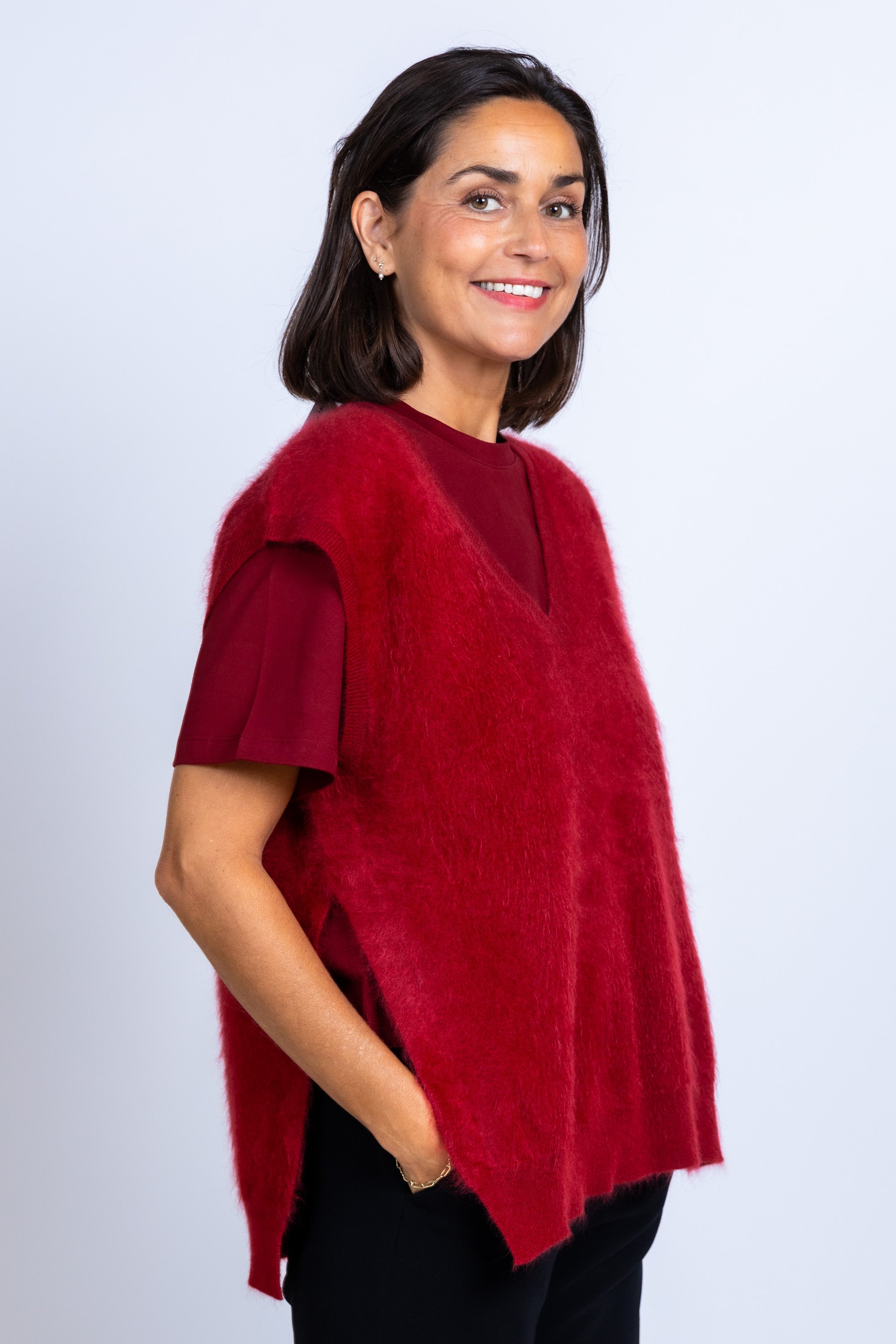 Gebreide spencer - Donkerbordeaux