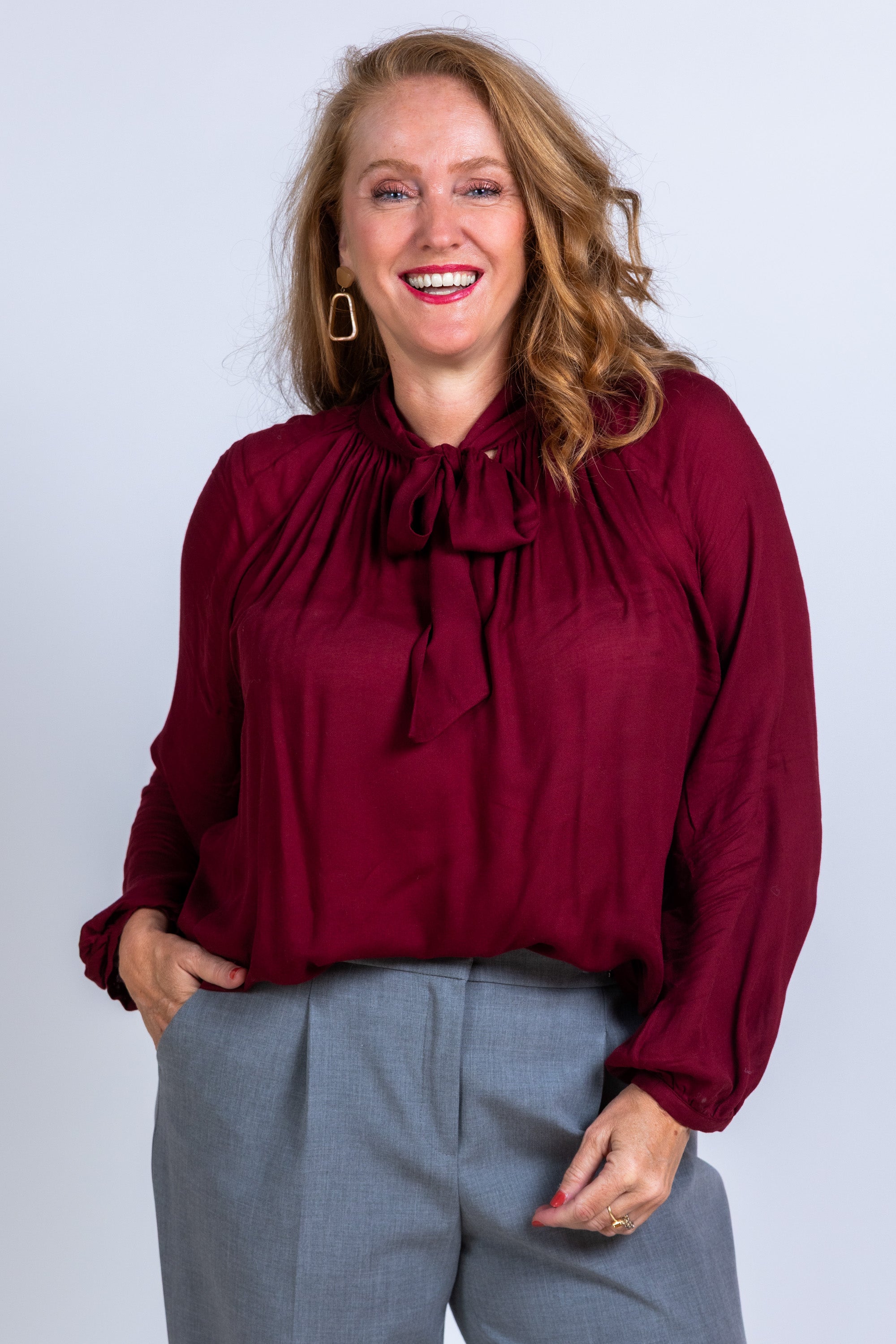Blouse met strik - Donkerrood