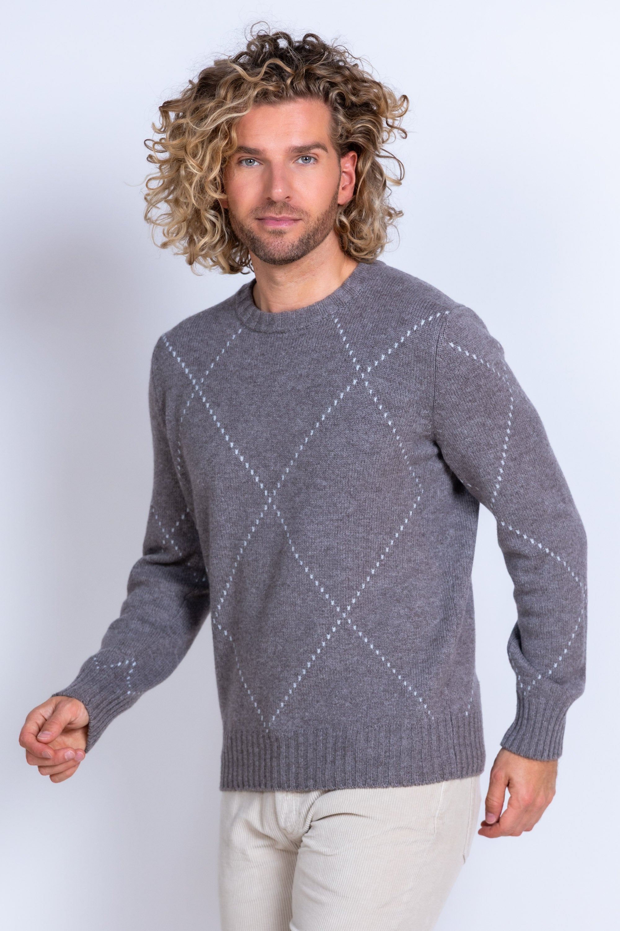 Trui met ruitpatroon - Taupe