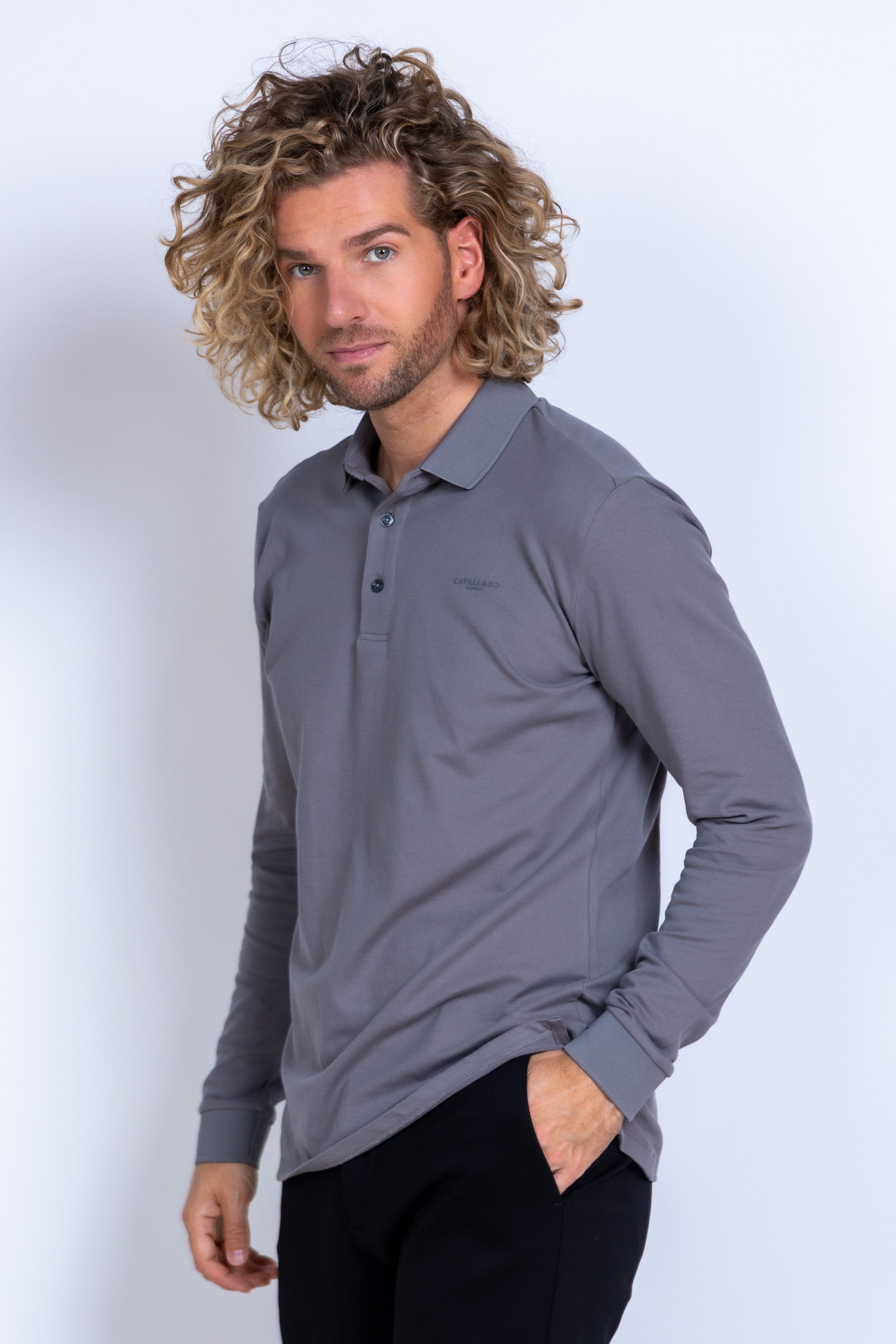 Polo met lange mouwen - Grijs/groen