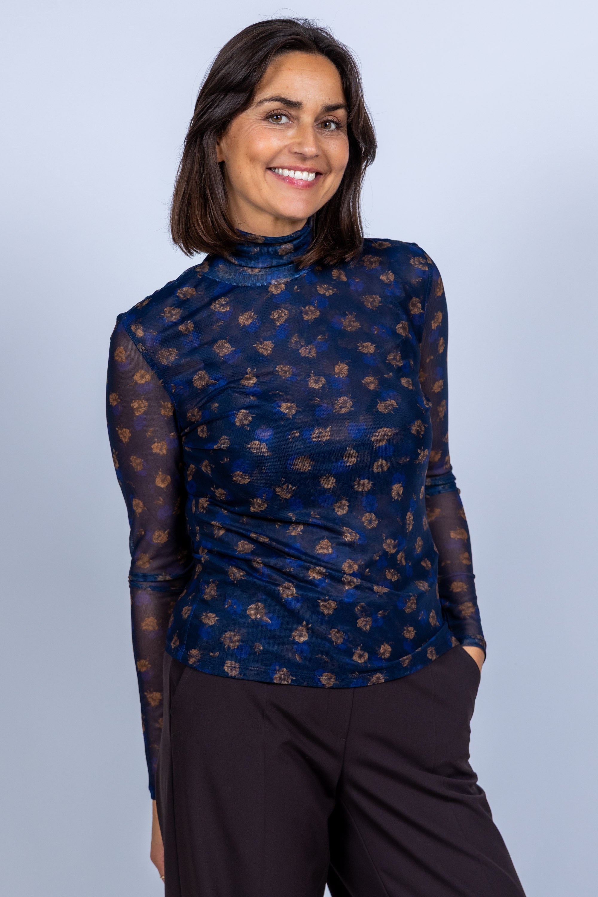 T-shirt met bloemenprint - Marine