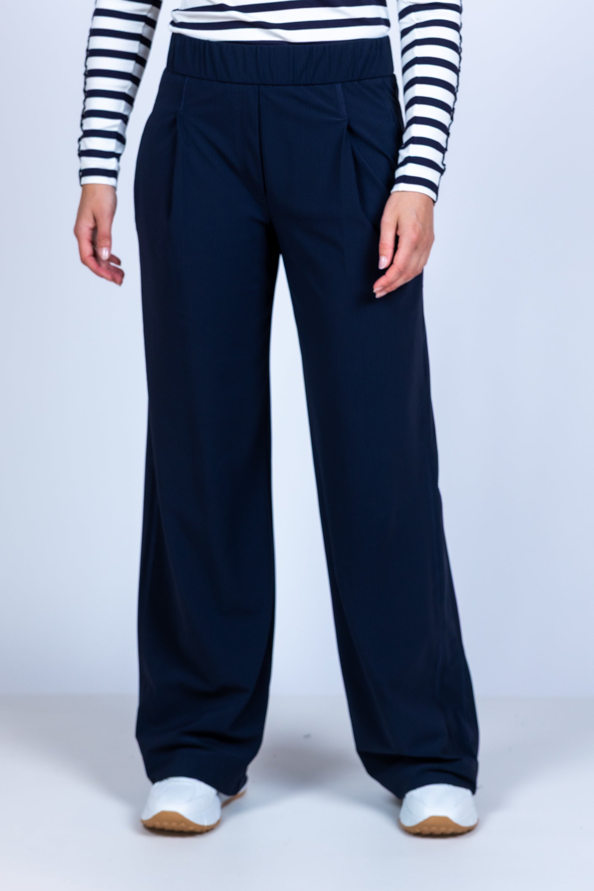 Wijde broek met plooien - Marine