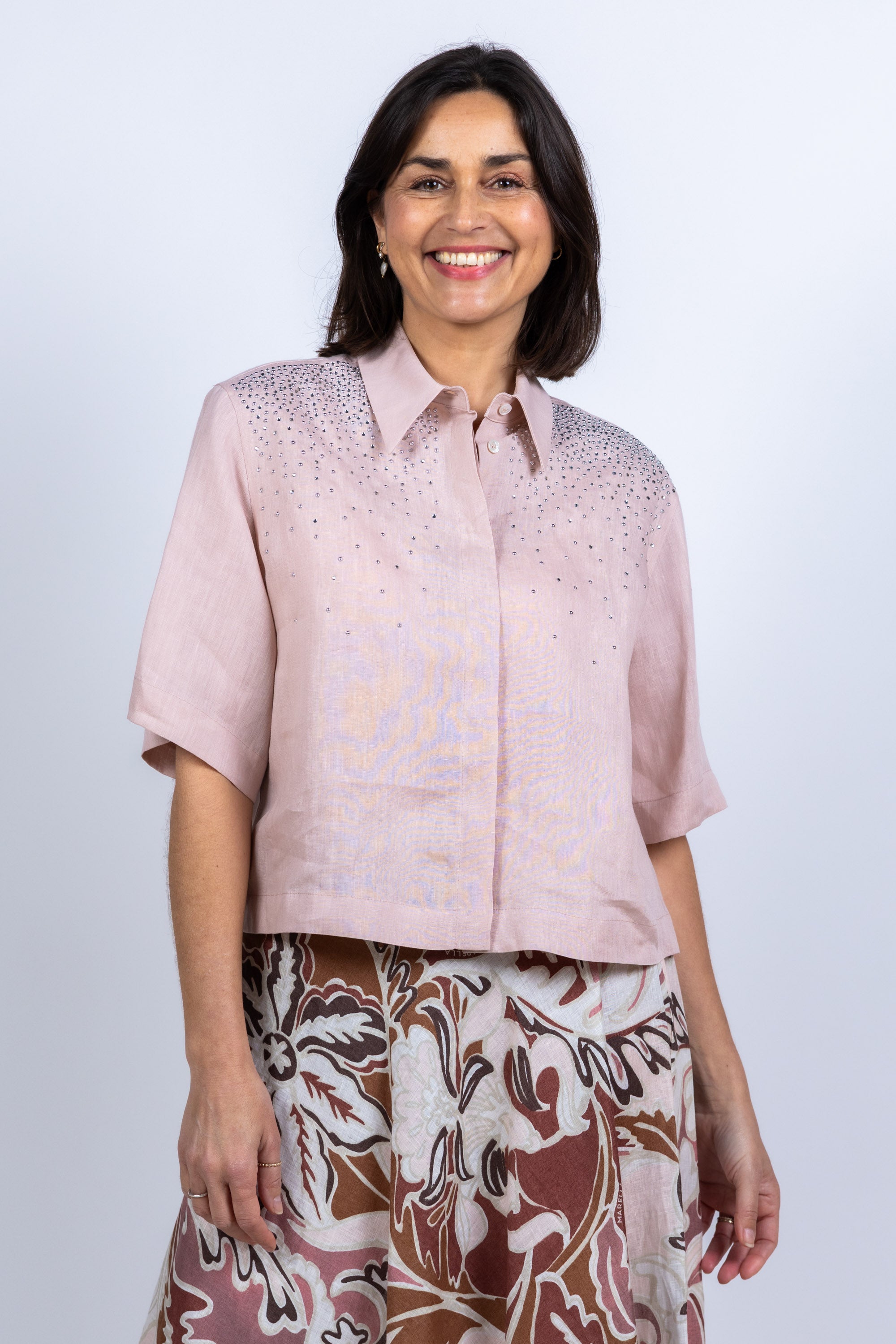 Blouse met studs - Poeder