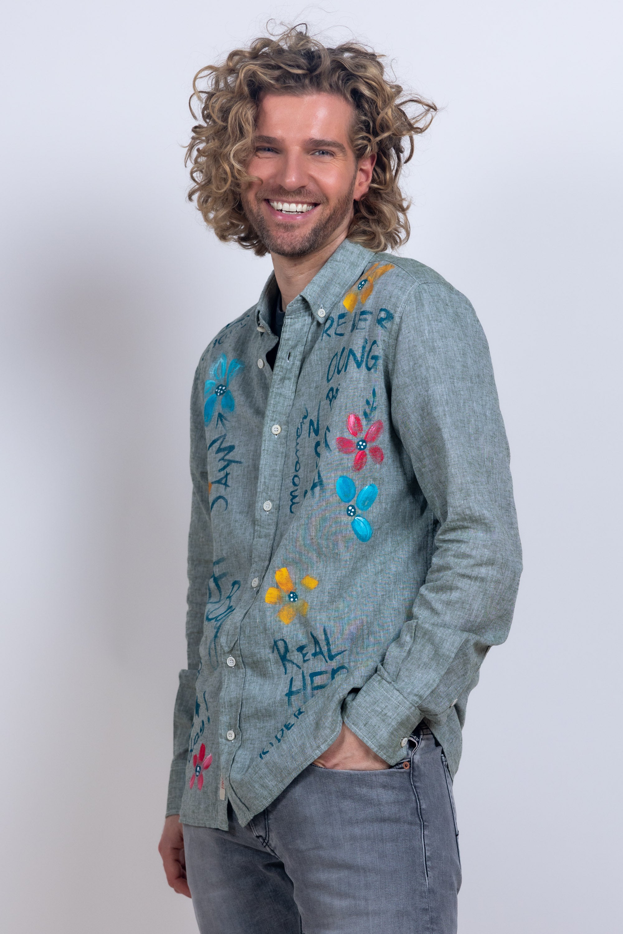 Overhemd met print - Olijfgroen