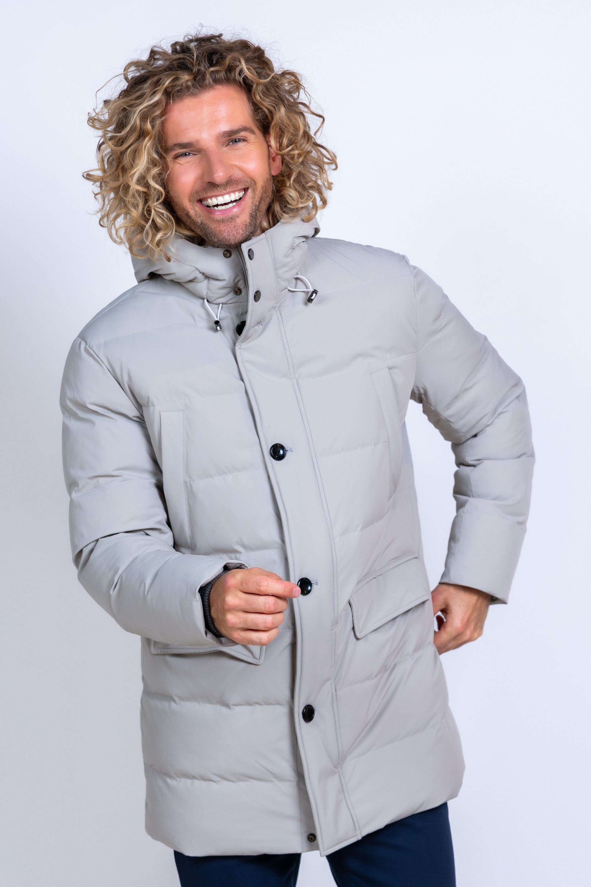 Gewatteerde jas met capuchon - Beige