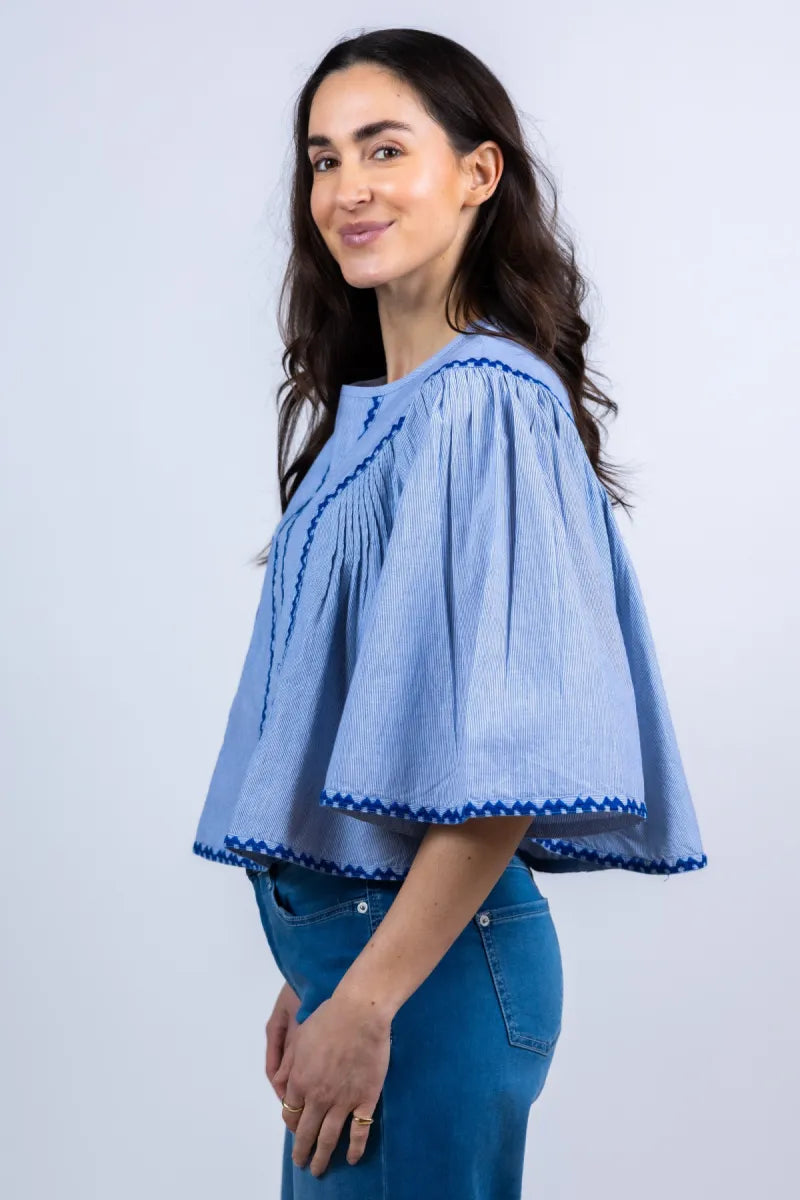 BY-BAR Blouse met borduursel - French blue