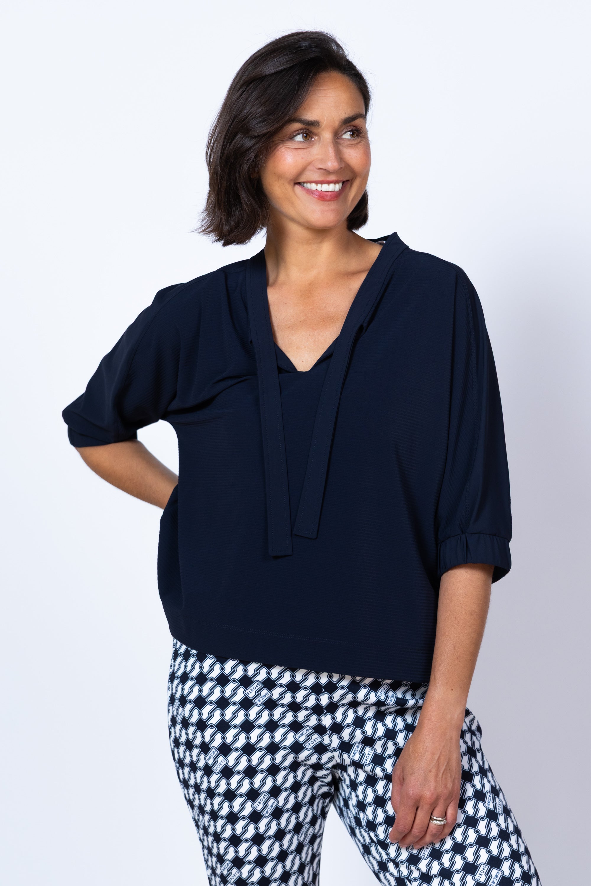 Blouse met strikkoord - Marine
