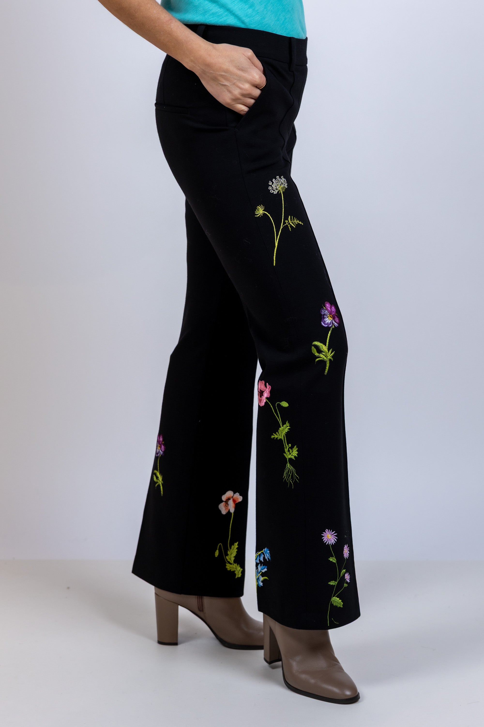 Broek met bloemen - Zwart