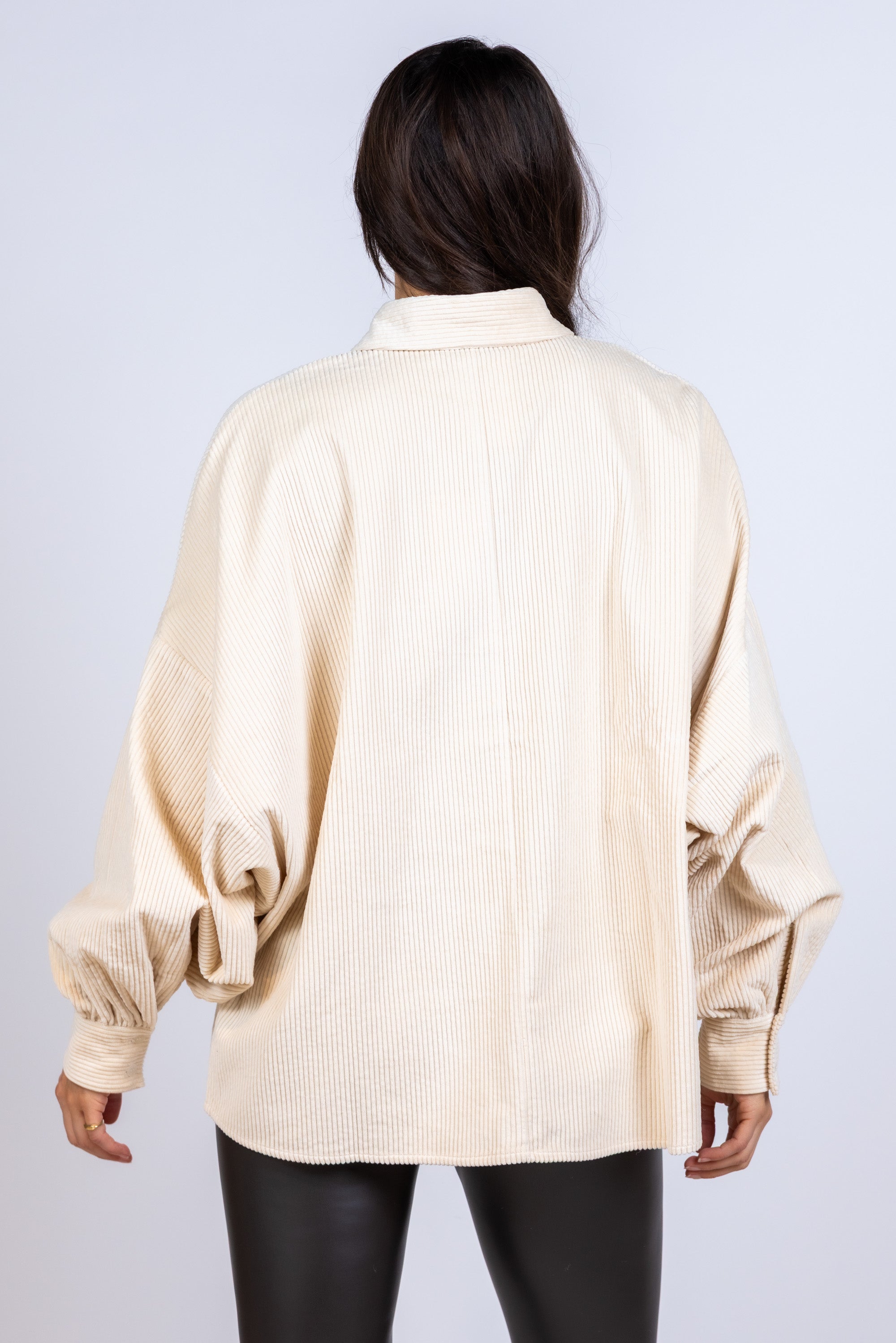 Shirt met ribstructuur - Ecru
