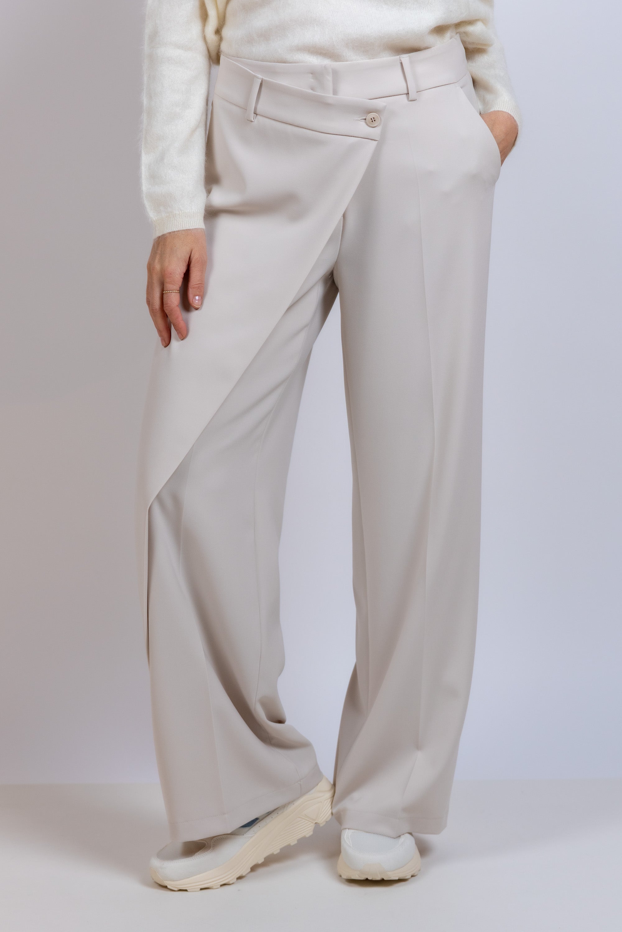 Wijde broek met overslag - Ecru