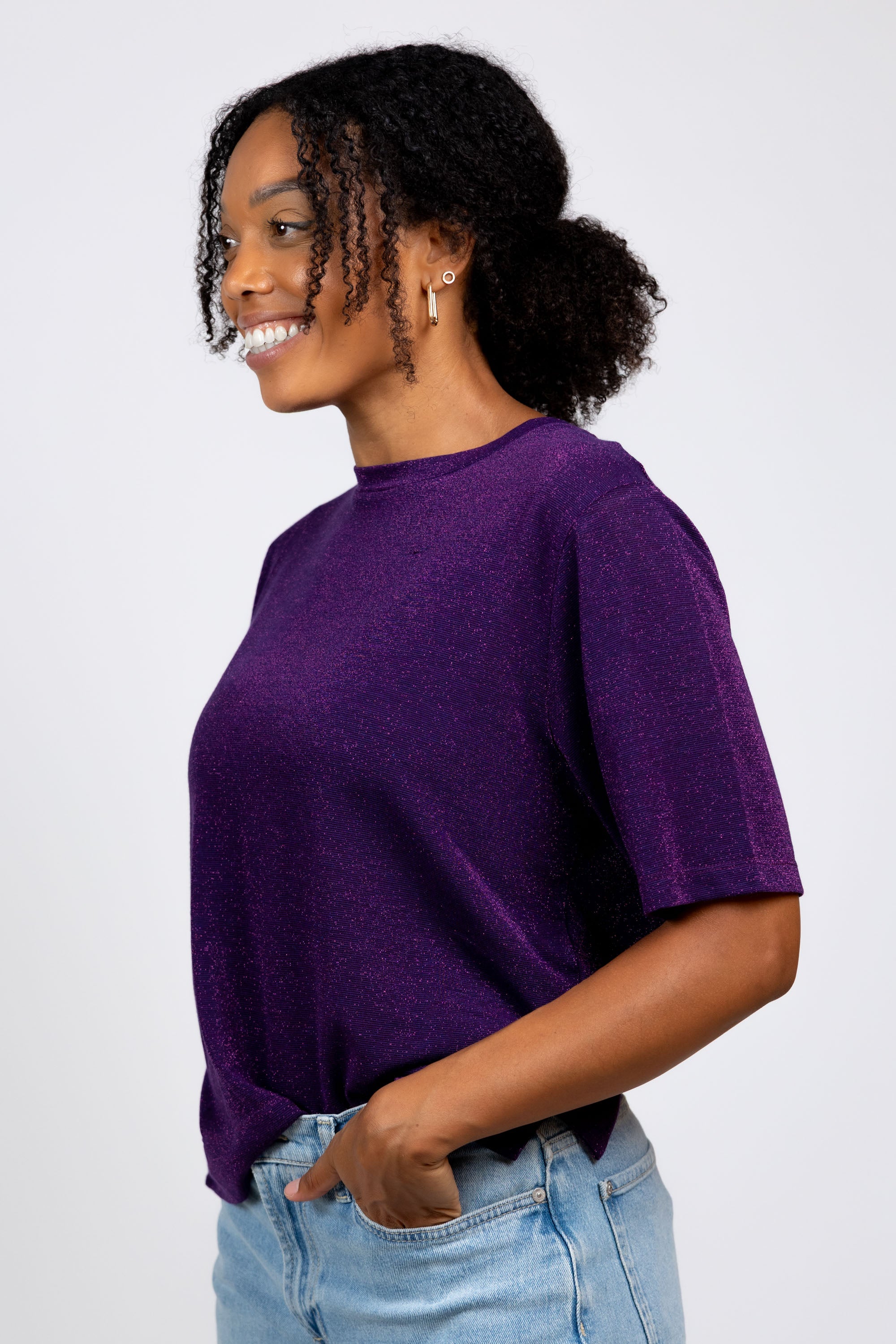 T-shirt met glitters - Paars
