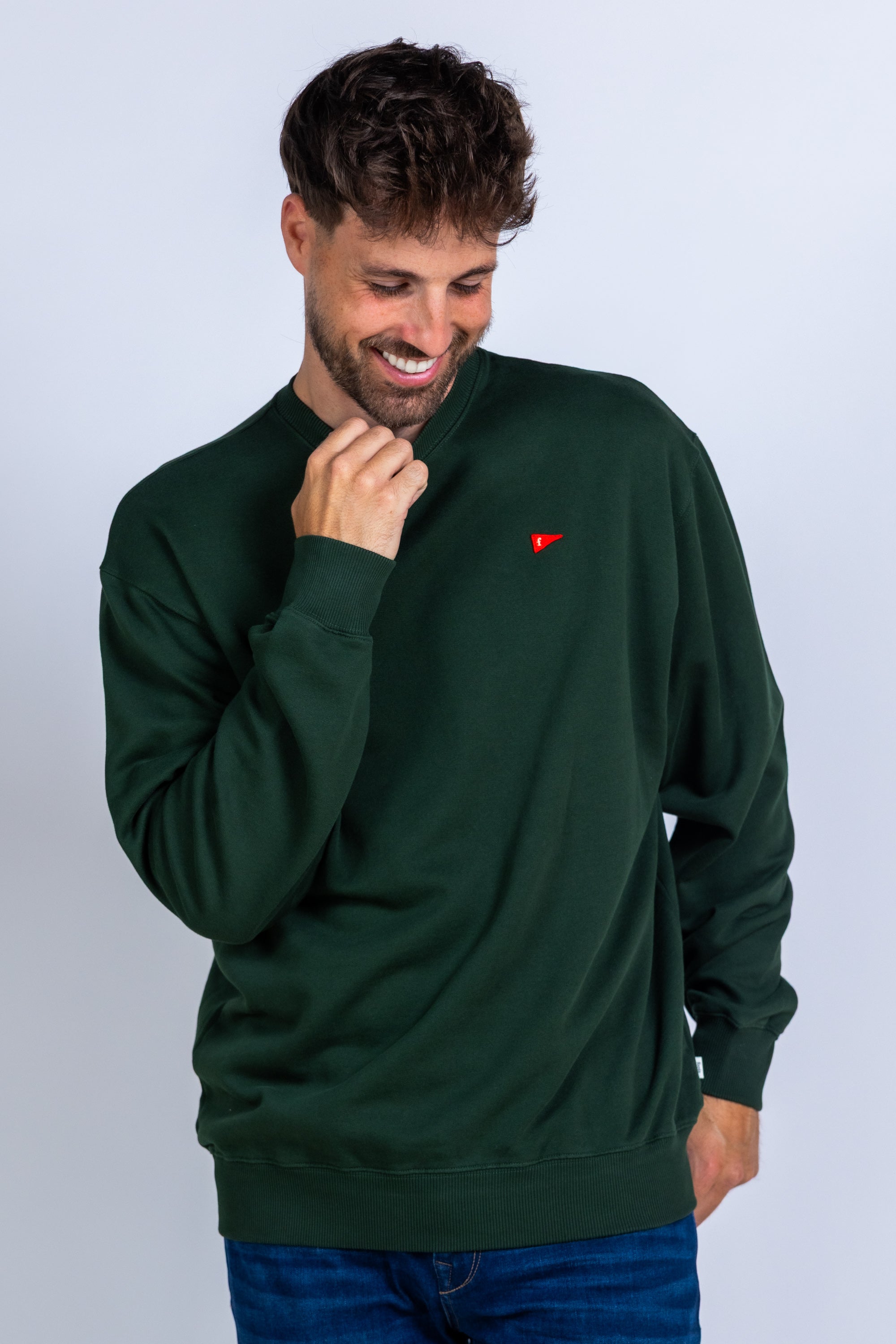 Sweater met borduursel - Flessegroen