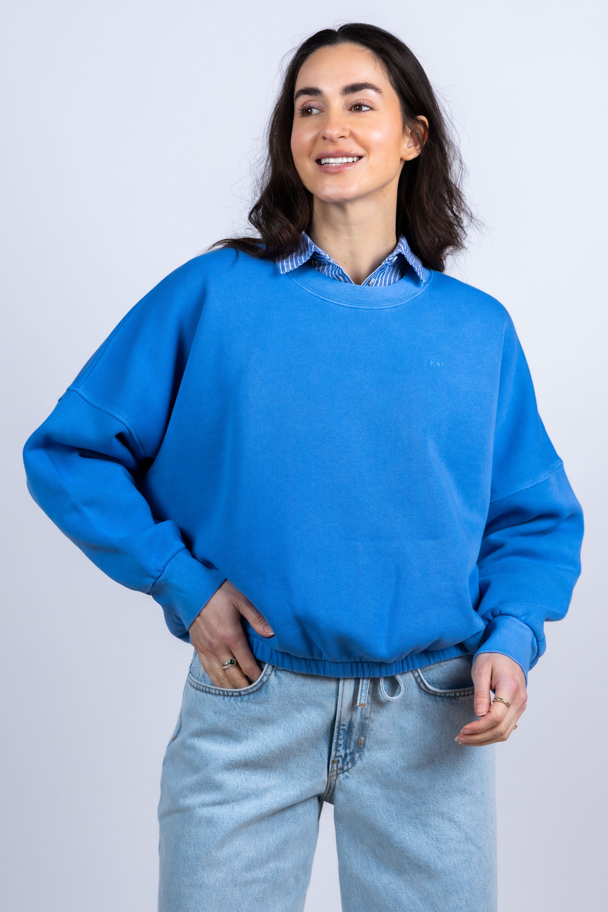 Sweater met elastische zoom - French blue