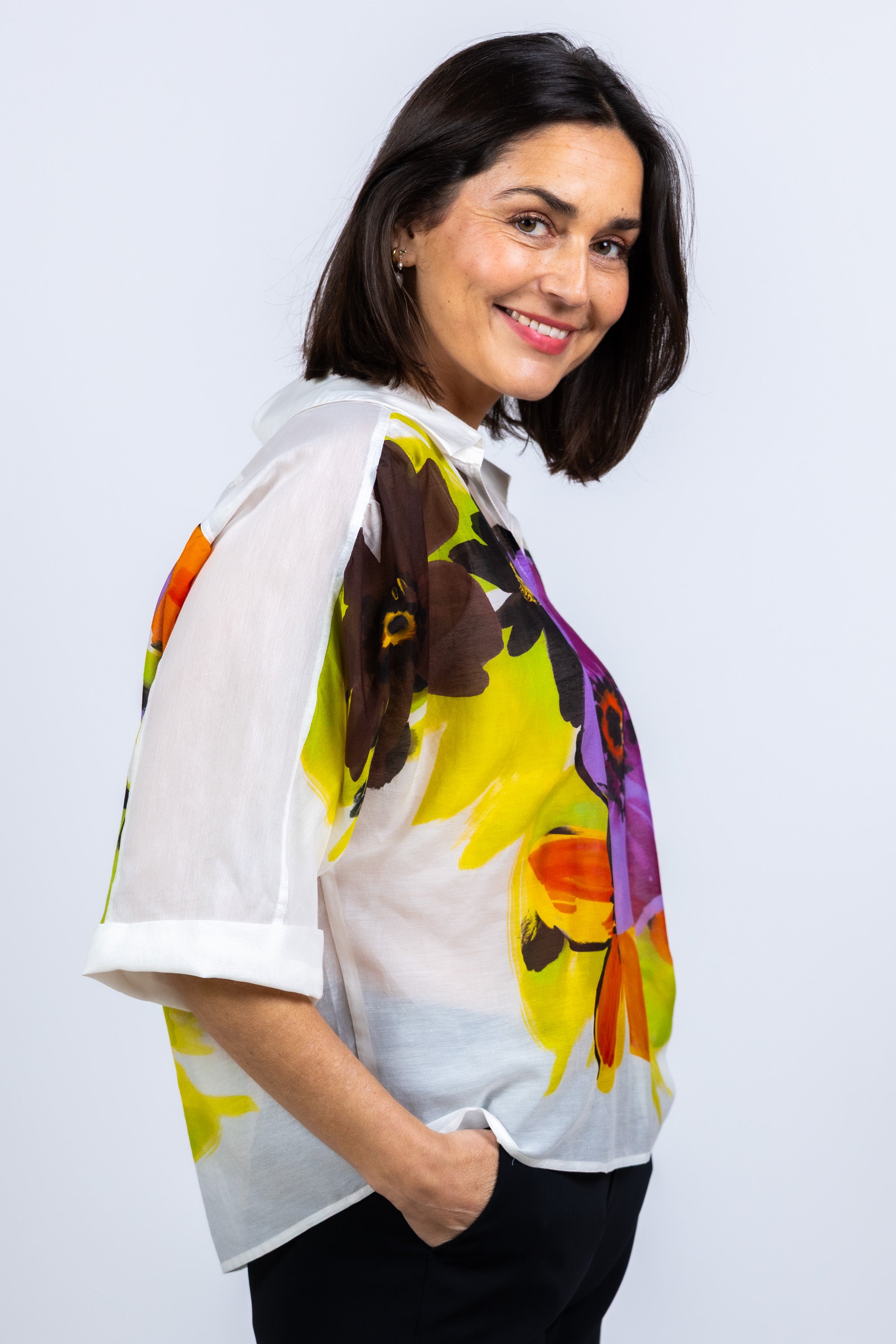 Blouse met bloemenprint - Ecru
