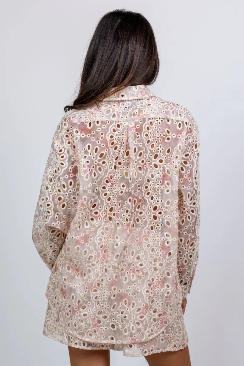 BSB BSB 055-264001 Blouse/short set met borduursel - Lichtpoeder