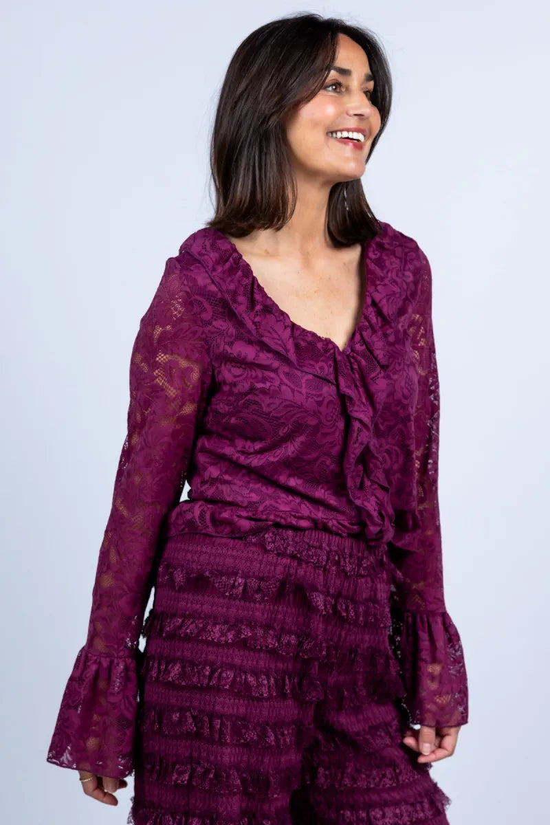 HARPER & YVE HARPER & YVE HS6P606 HARPER & YVE HS6P606 Blouse met kant - Burgundy