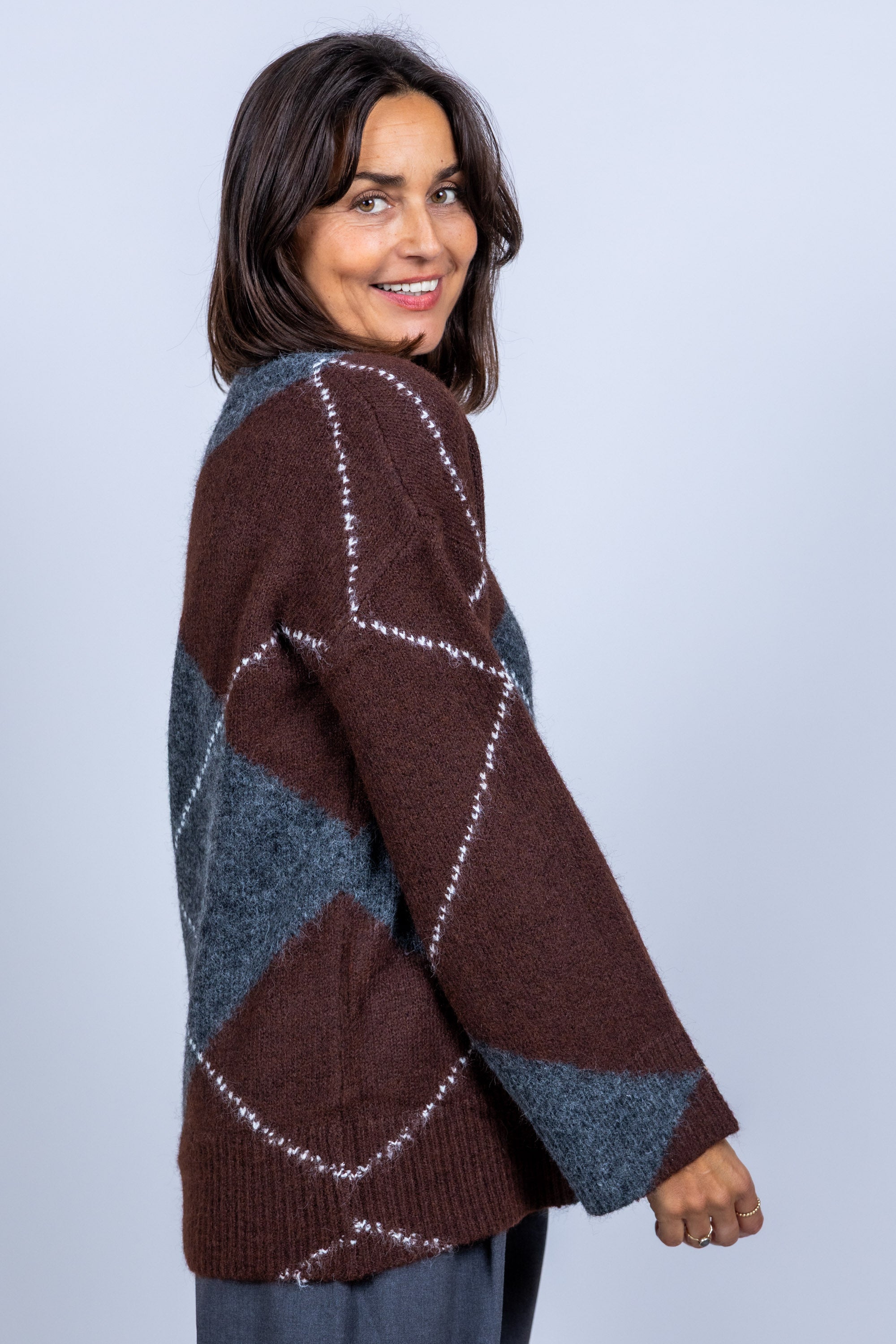 Trui met ruitpatroon - Antraciet