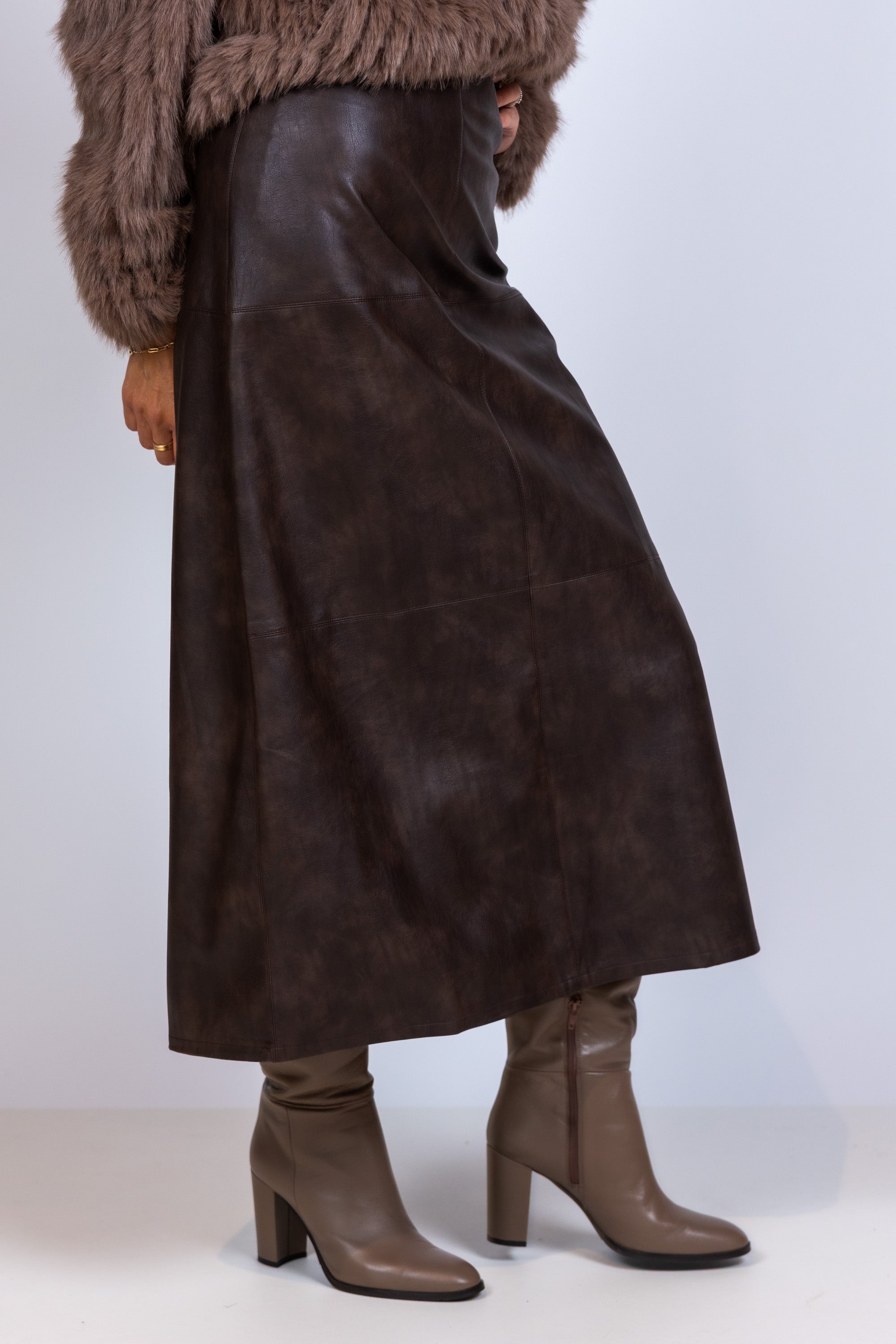 Leatherlook rok - Bruin
