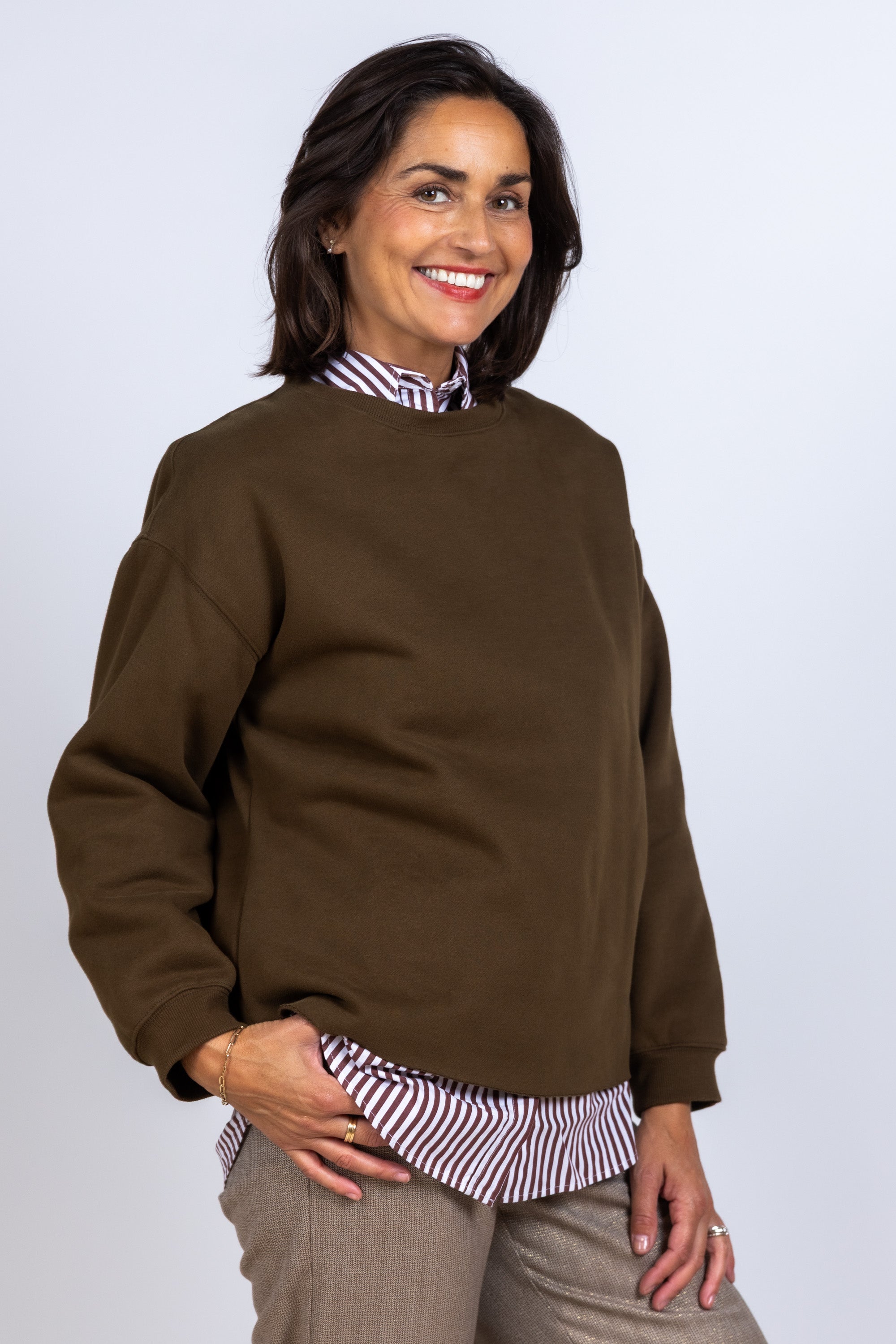 Sweater met ronde hals - Olijfgroen